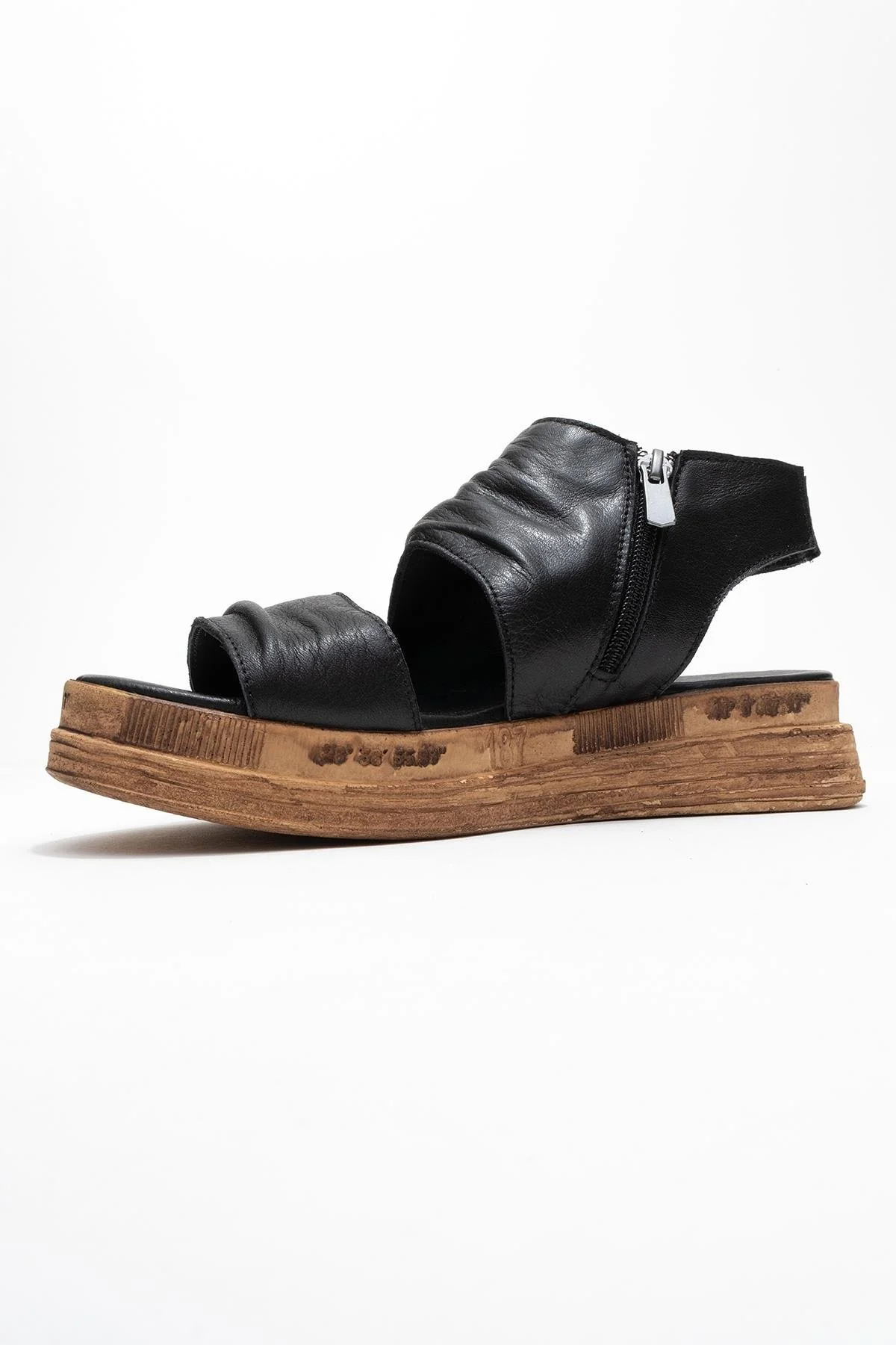 Lunas Black Leather SideāZip Flat Heel Sandal (Women) - Image 4