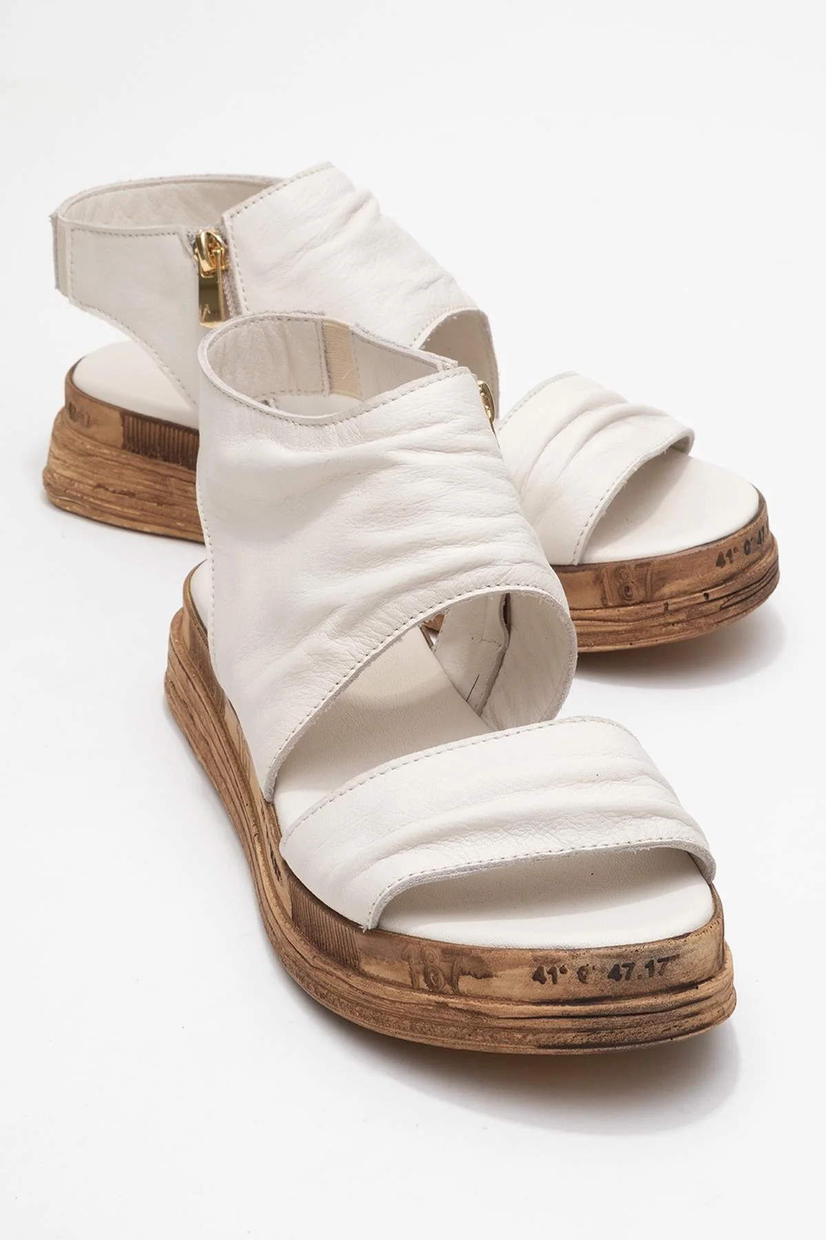 Lunas Cream Leather Side‑Zip Flat Heel Sandal (Women)