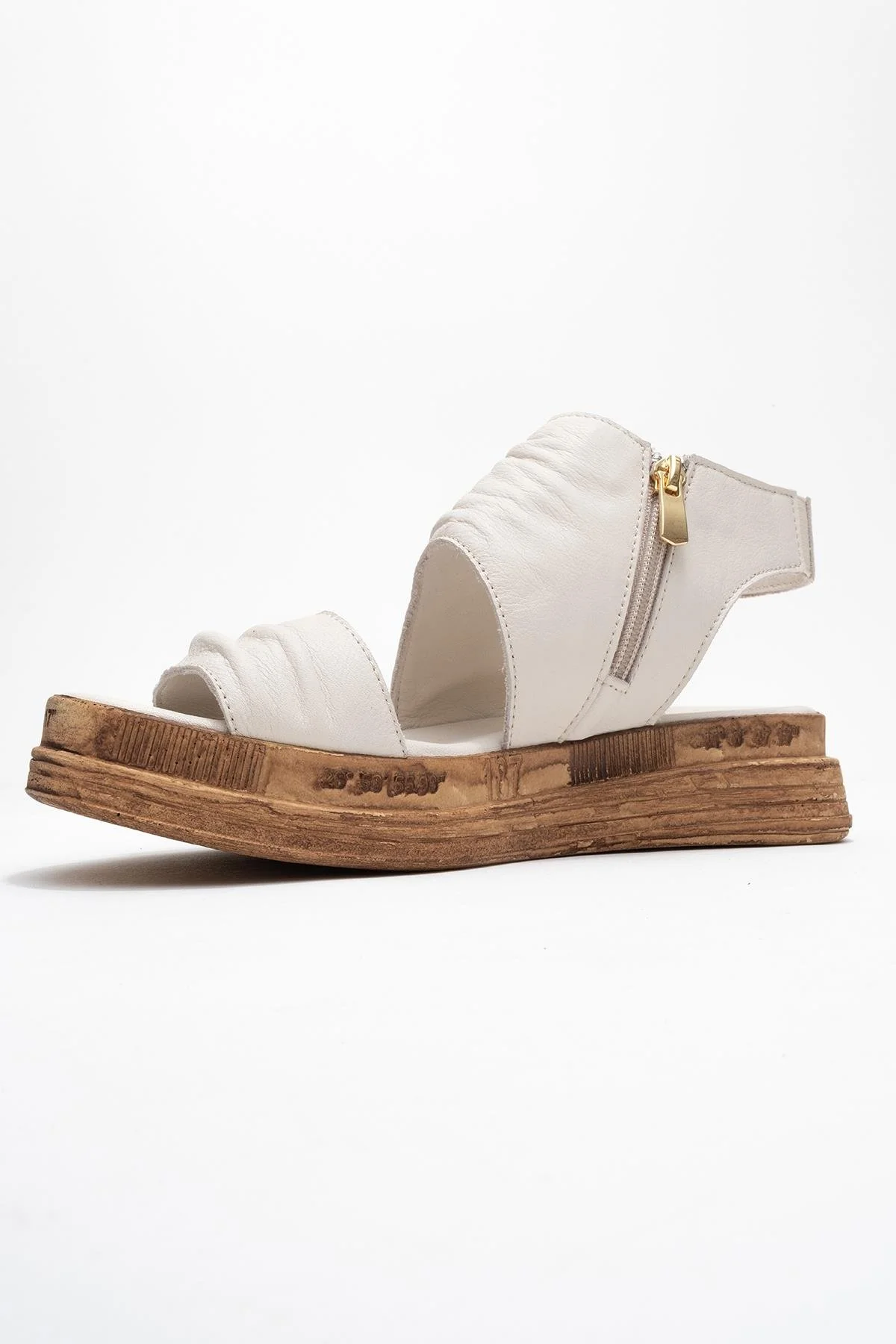Lunas Cream Leather Side‑Zip Flat Heel Sandal (Women) - Image 4
