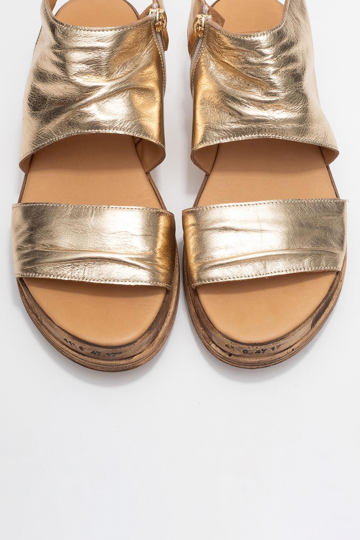 Lunas Gold Leather Side‑Zip Flat Heel Sandal (Women) - Image 2