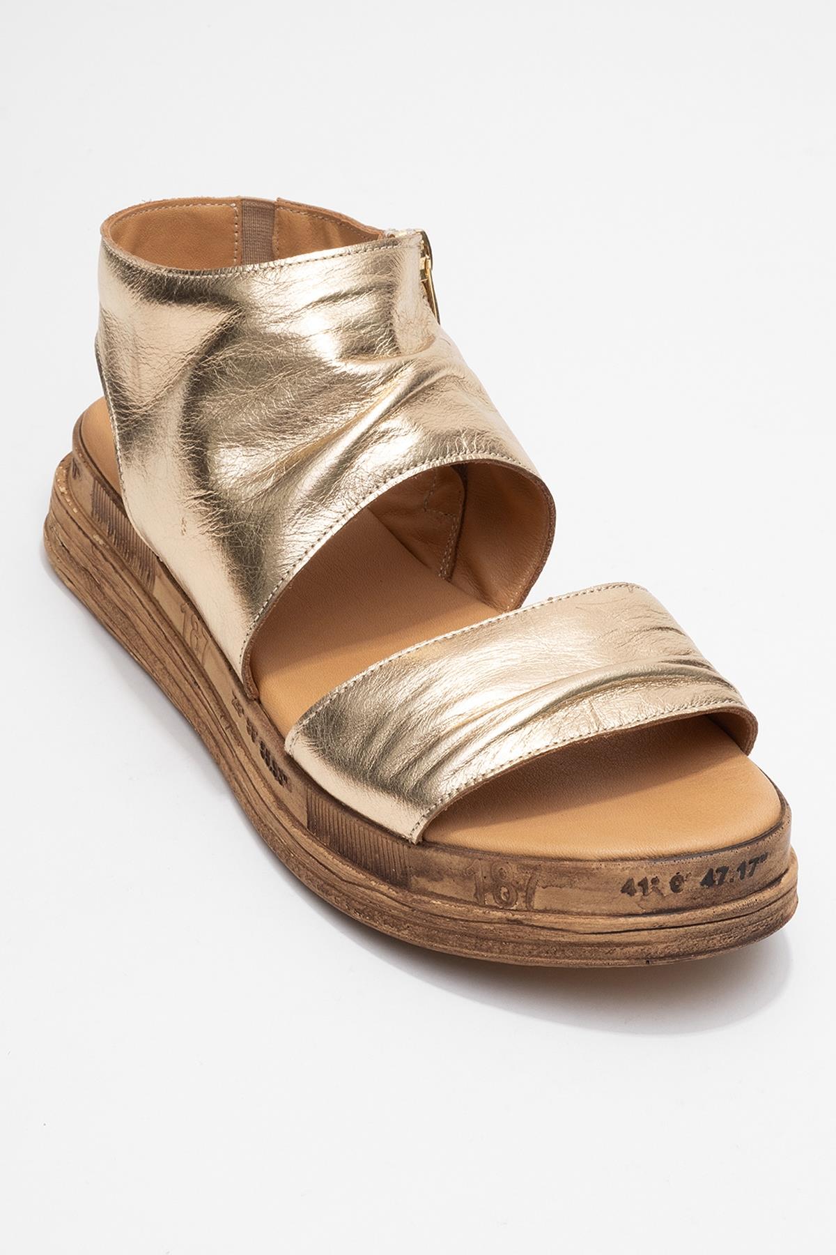 Lunas Gold Leather Side‑Zip Flat Heel Sandal (Women) - Image 3