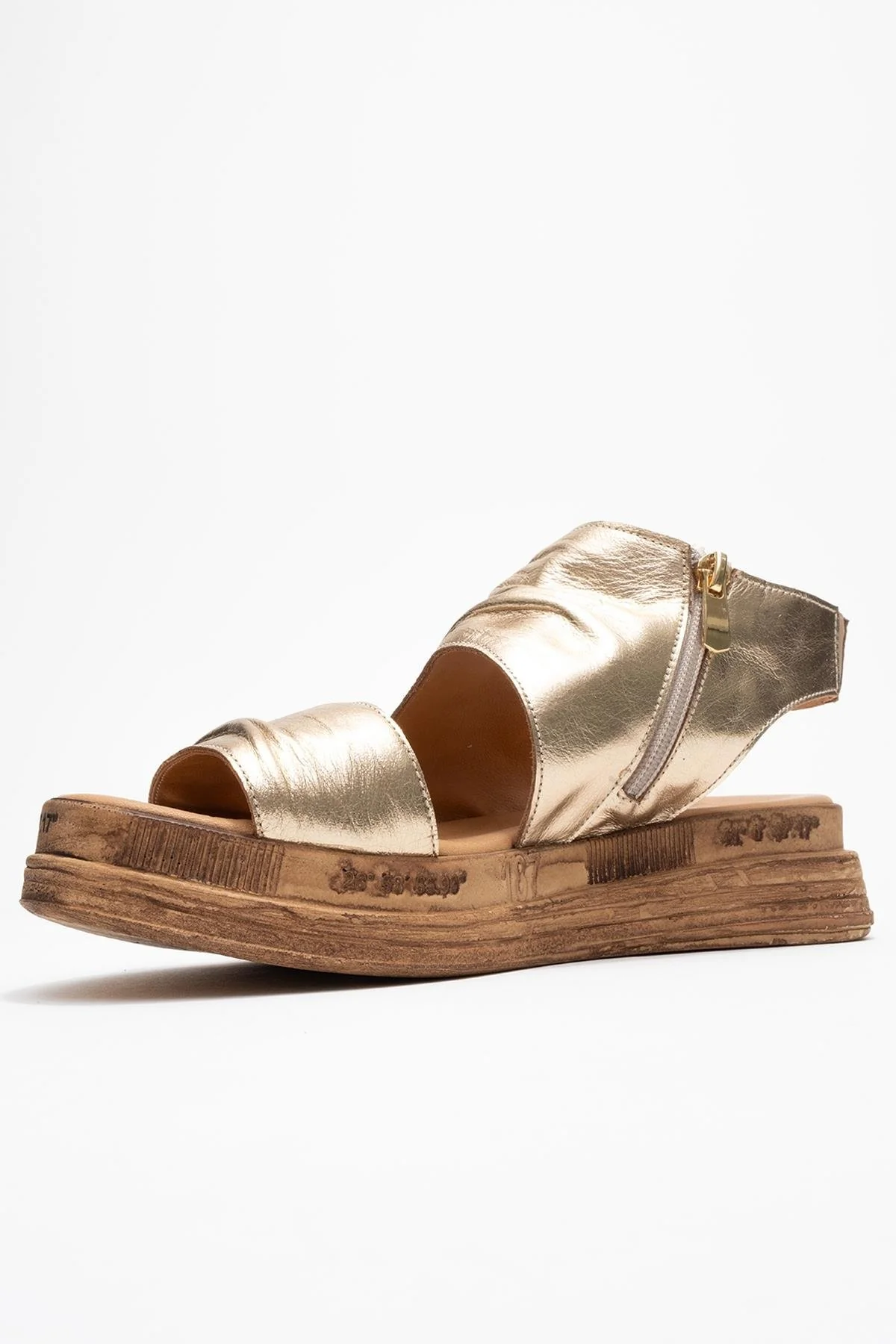 Lunas Gold Leather Side‑Zip Flat Heel Sandal (Women) - Image 4