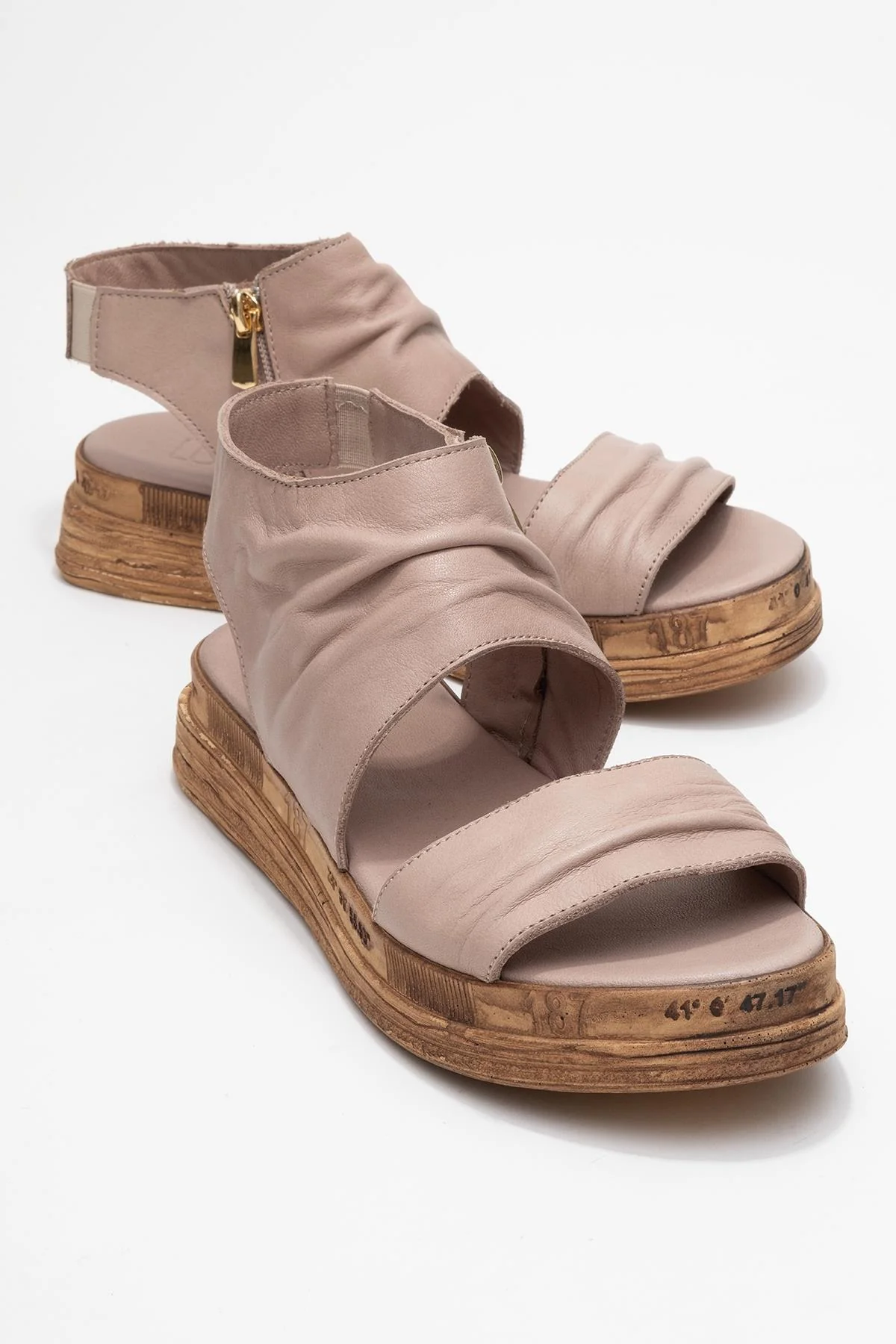 Lunas Stone Leather SideāZip Flat Heel Sandal (Women)