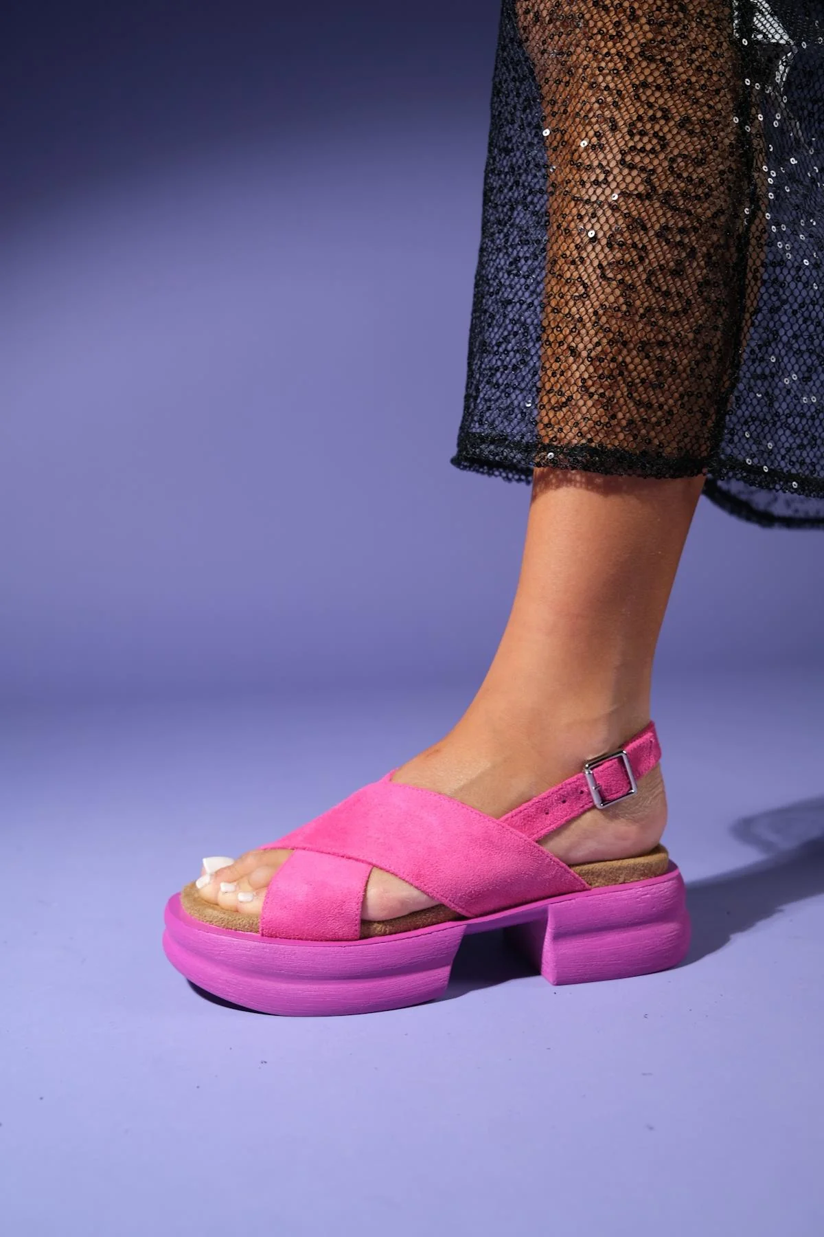 Lungo - Fuchsia Cross-Strap Chunky Platform Sandal (Women) - Image 5
