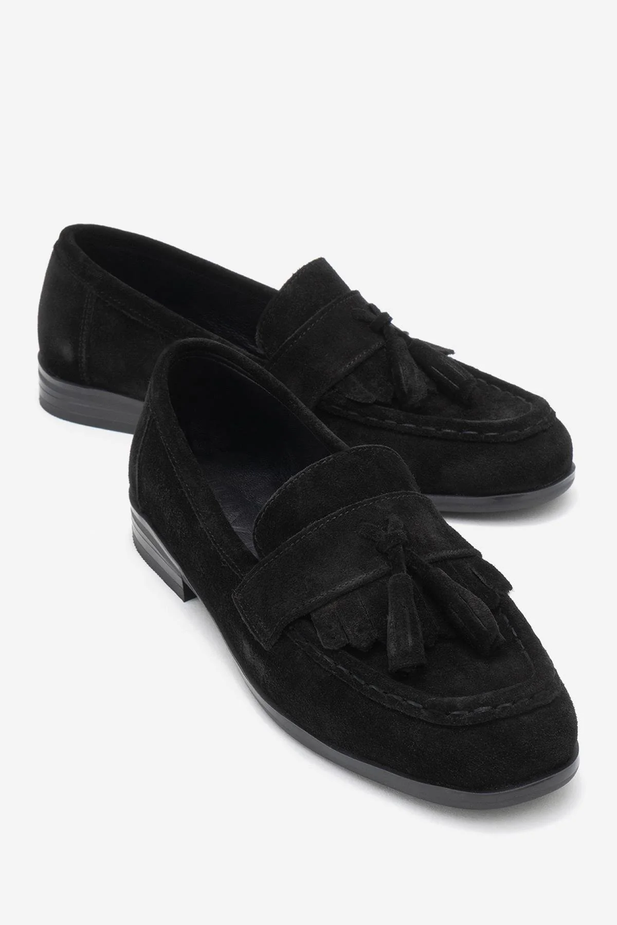 Lupen - Black Suede Tassel Genuine Leather Loafer (Women)