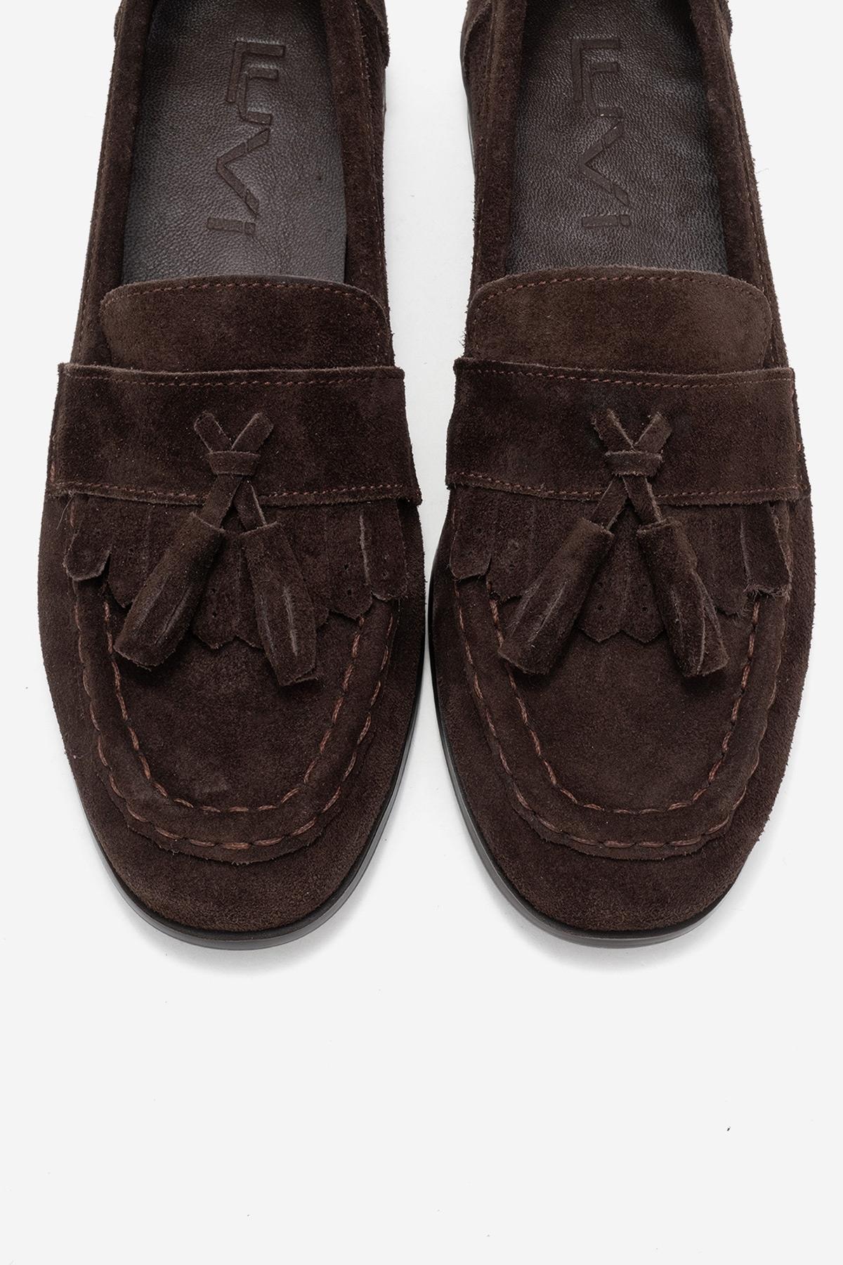 Lupen - Brown Suede Genuine Leather Tassel Loafer (Women) - Image 2