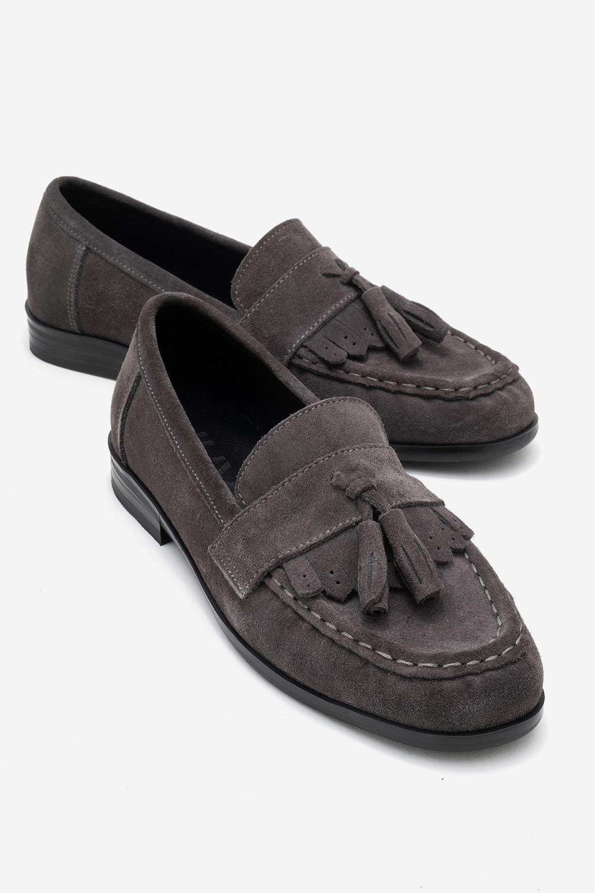 Lupen - Grey Suede Tassel Genuine Leather Loafer (Women)