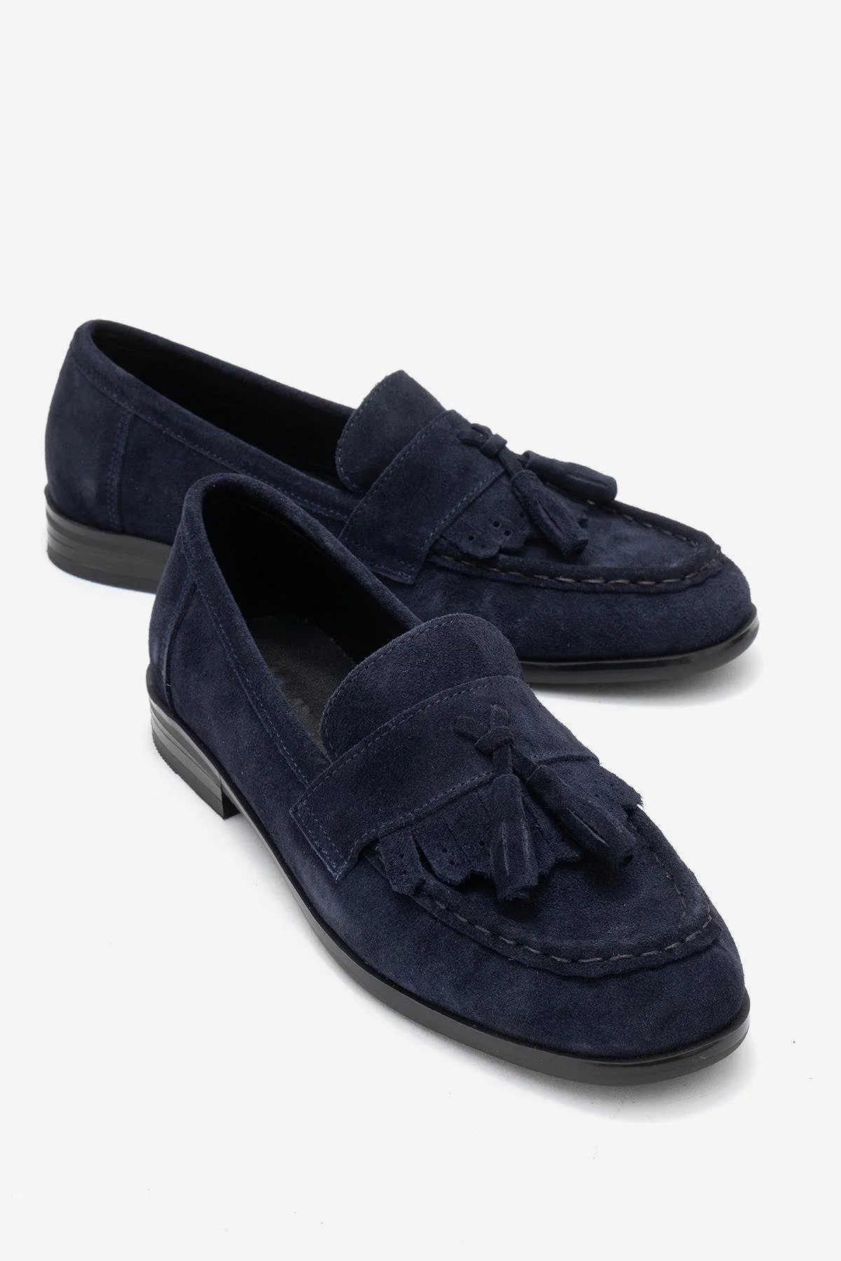 Lupen - Navy Suede Tassel Genuine Leather Loafer (Women)