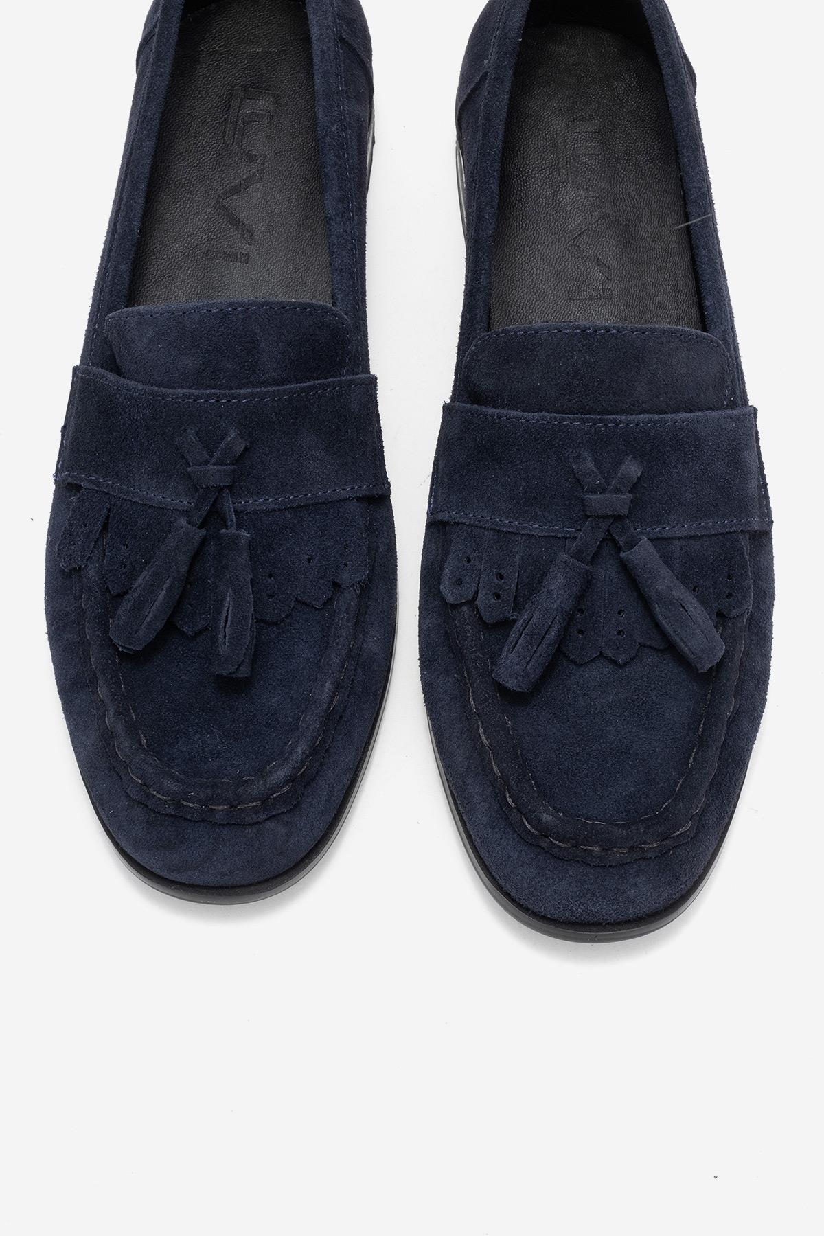 Lupen - Navy Suede Tassel Genuine Leather Loafer (Women) - Image 2