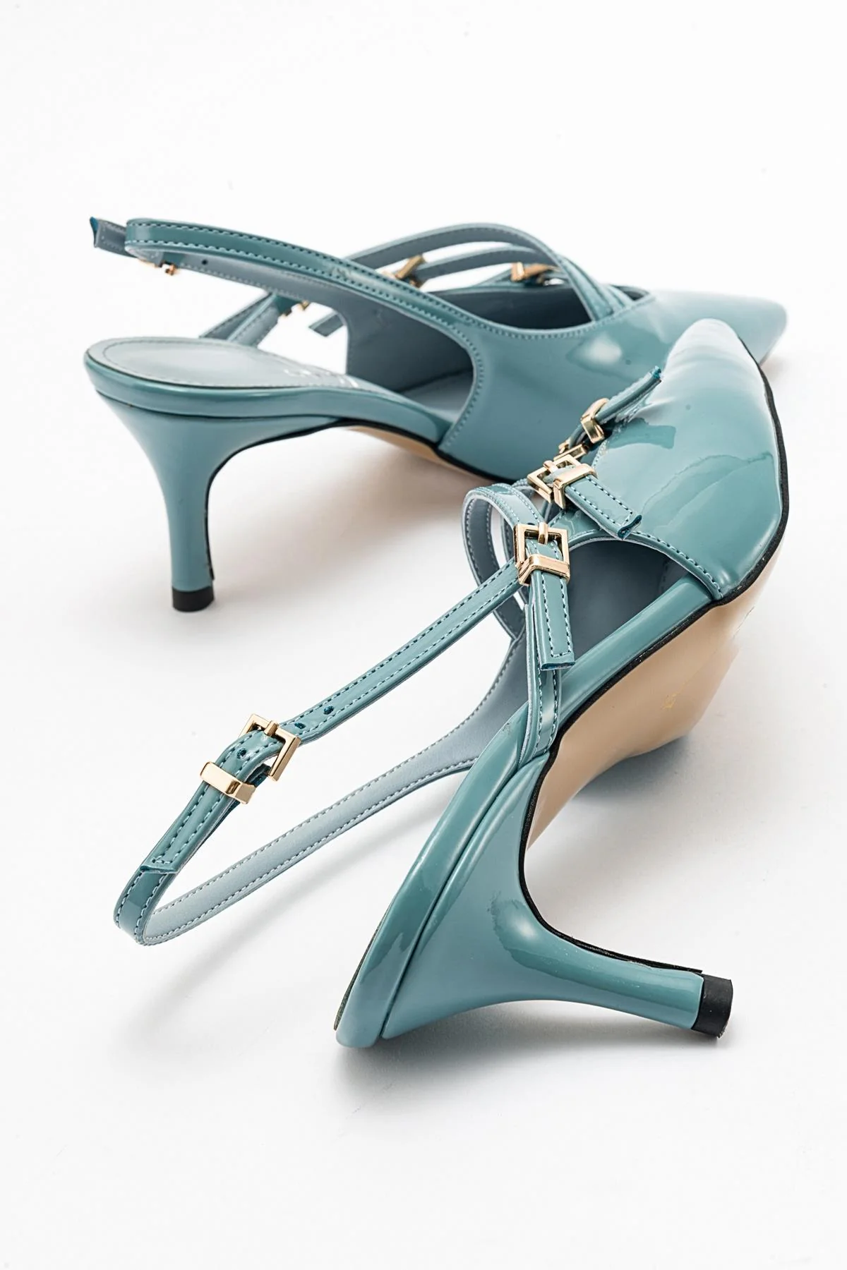 Magra Blue Patent Pointed-Toe Slingback Stiletto (Women) - Image 2