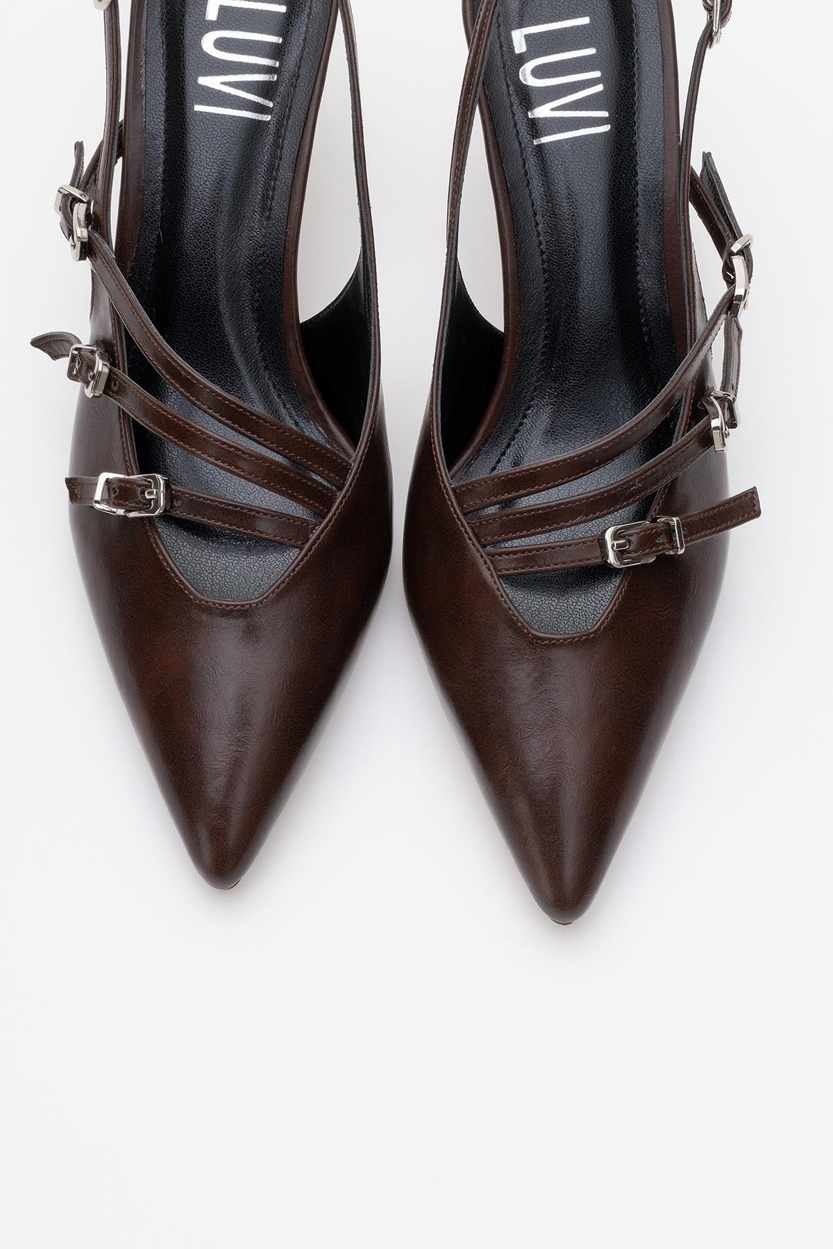 Magra Brown Cilt Pointed-Toe Slingback Stiletto (Women) - Image 2
