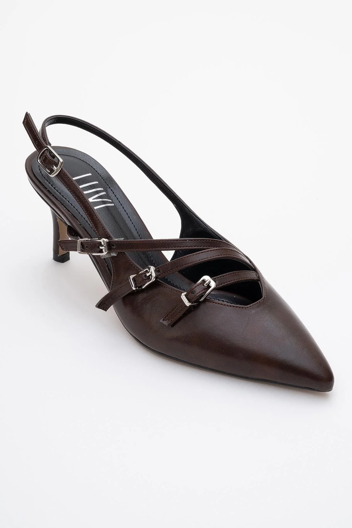 Magra Brown Cilt Pointed-Toe Slingback Stiletto (Women) - Image 3