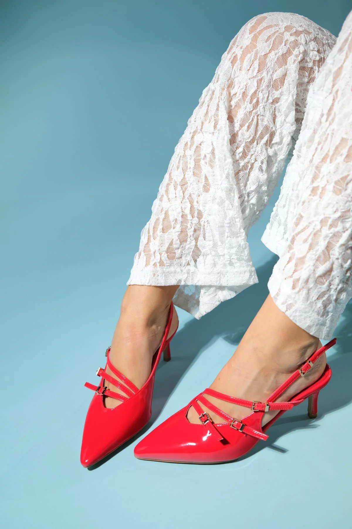 Magra Red Patent Pointed-Toe Slingback Stiletto (Women) - Image 2