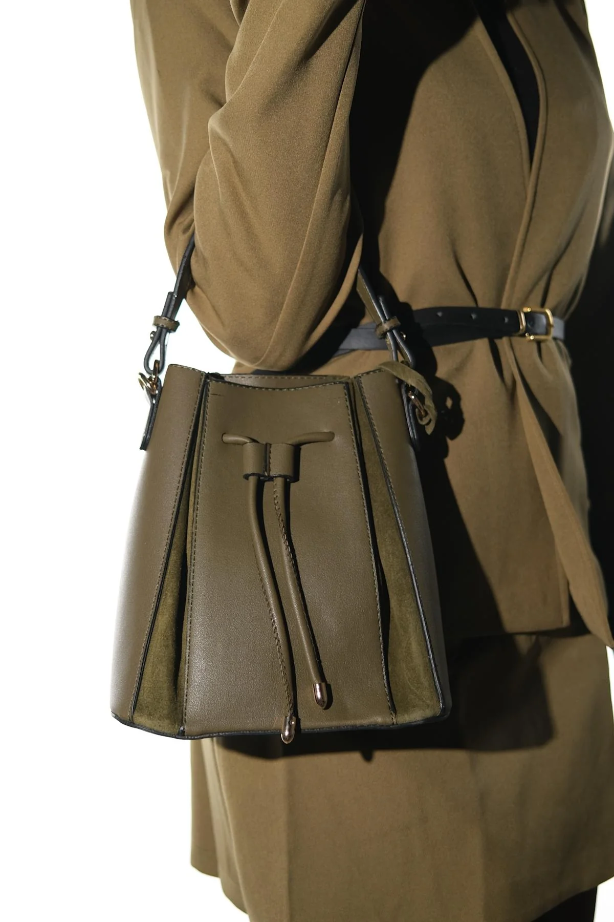 MARALIS - Khaki Genuine Suede Leather Shoulder Bag (Women)