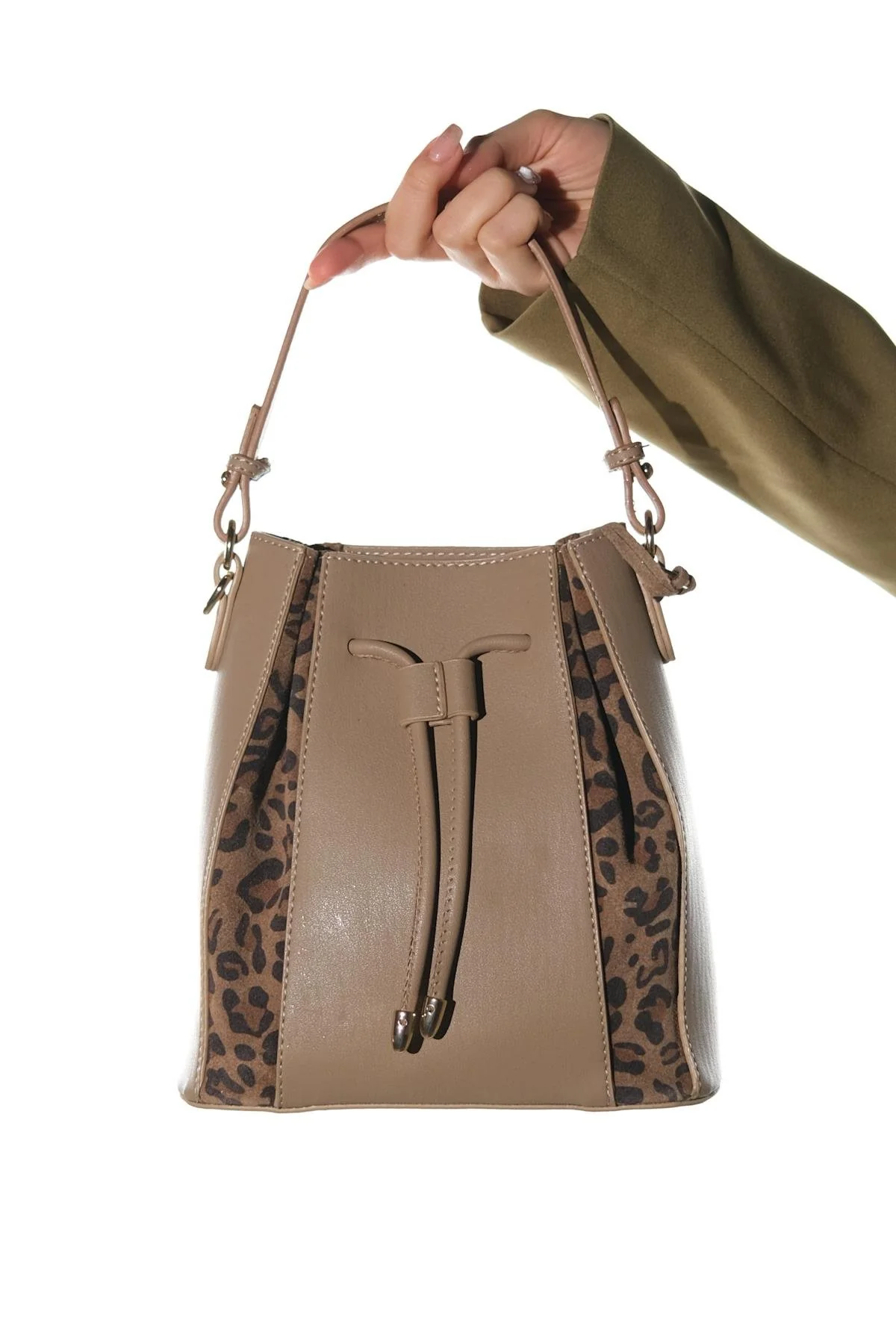 MARALIS - Taupe Genuine Suede Leather Shoulder Bag (Women) - Image 3