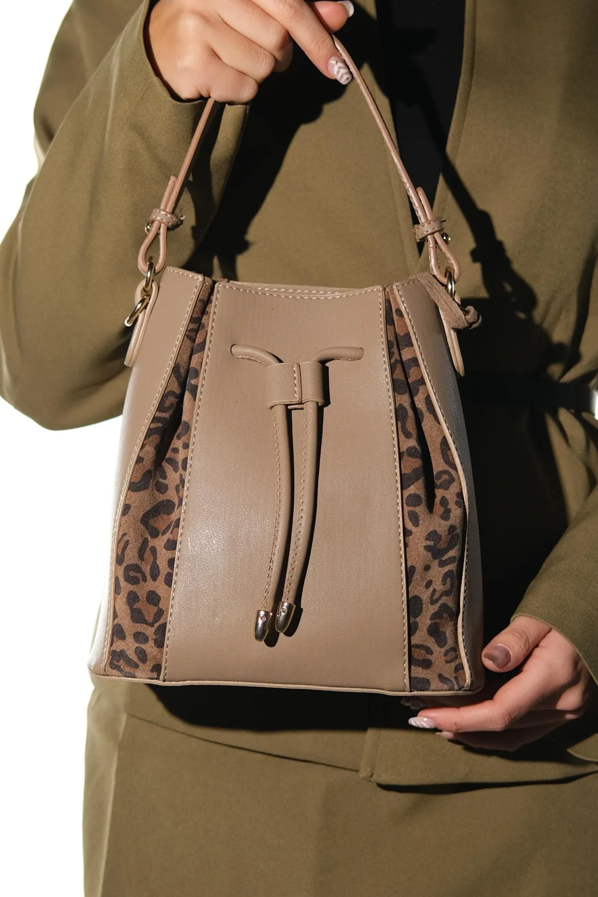 MARALIS - Taupe Genuine Suede Leather Shoulder Bag (Women) - Image 5
