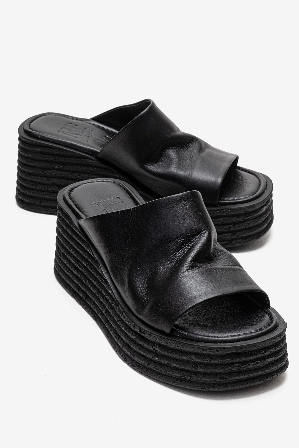 MARC - Black Genuine Leather Platform Heel Slide (Women)