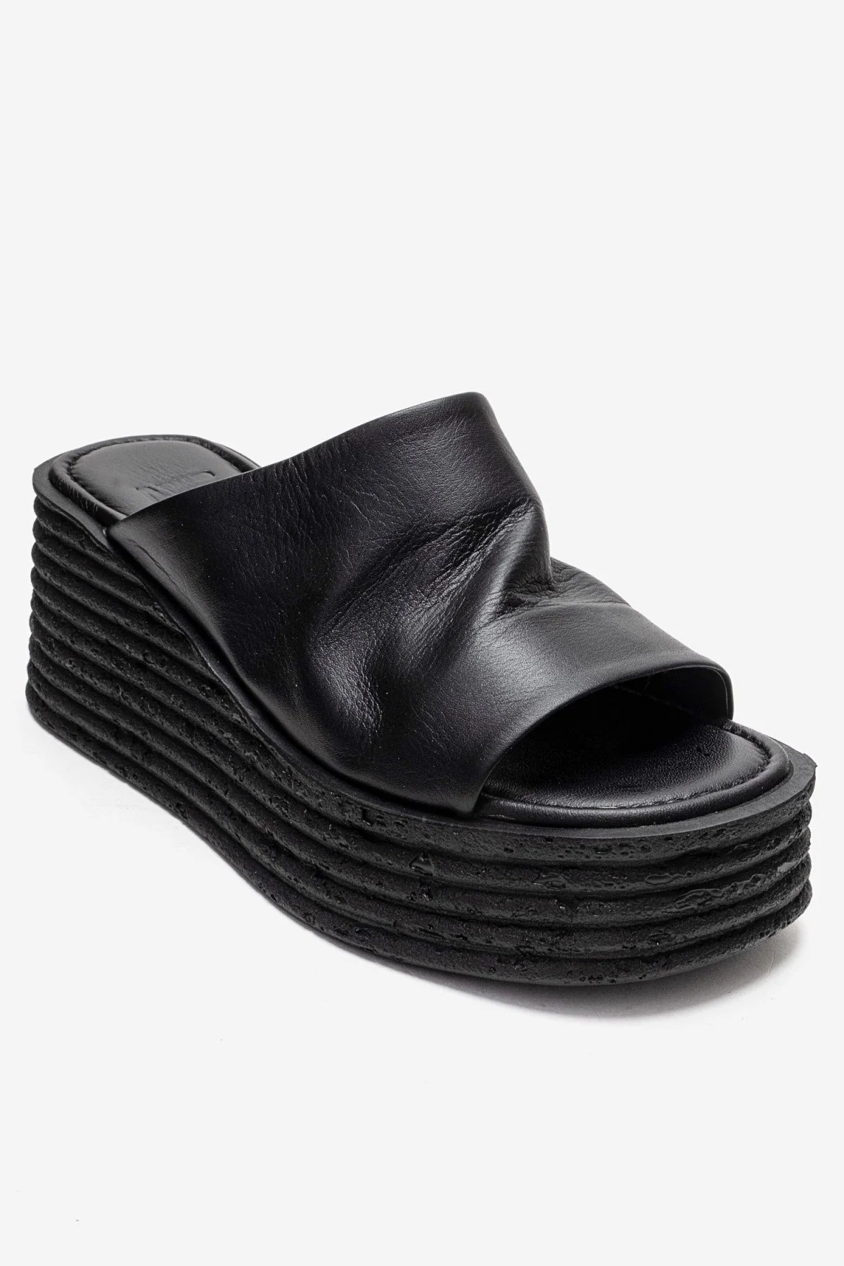 MARC - Black Genuine Leather Platform Heel Slide (Women) - Image 3