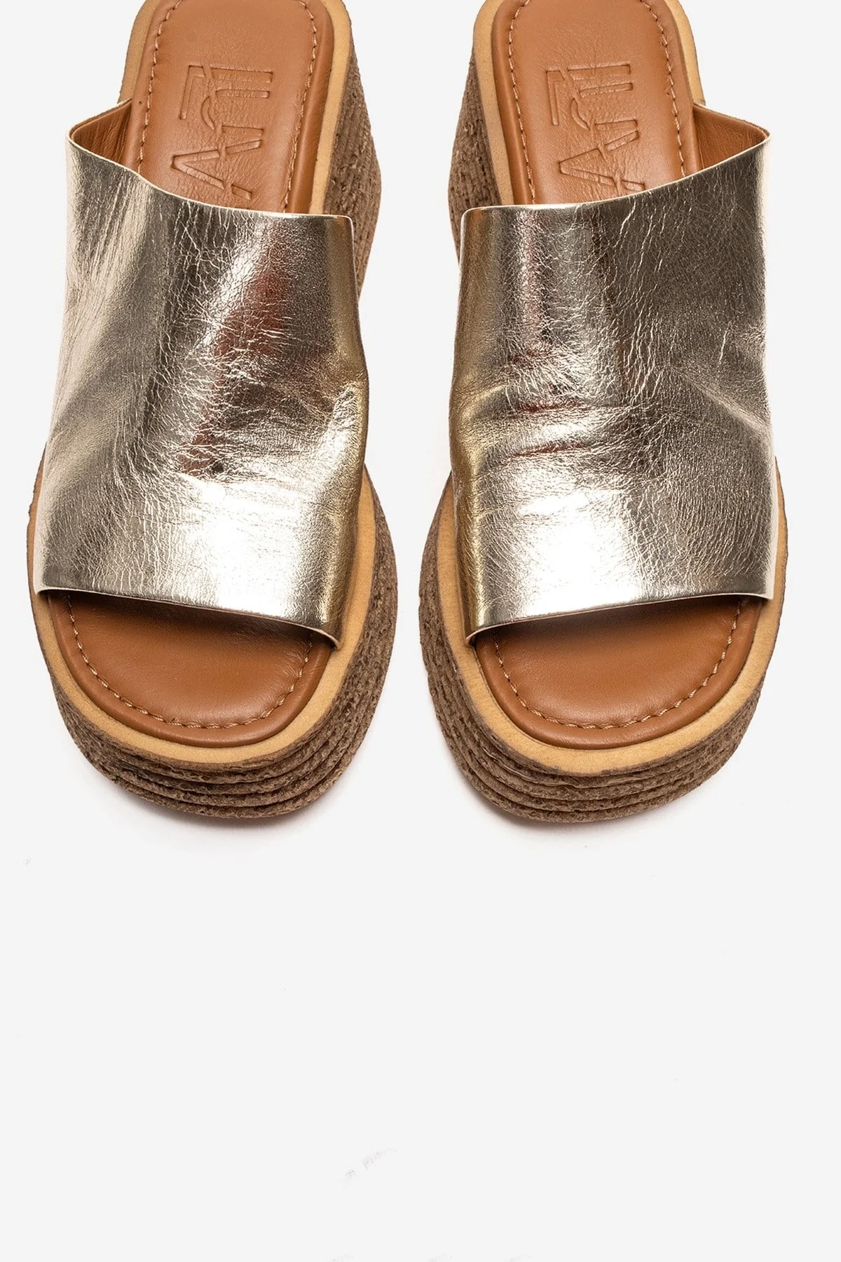 MARC - Gold Genuine Leather Wedge Heel Slide (Women) - Image 2