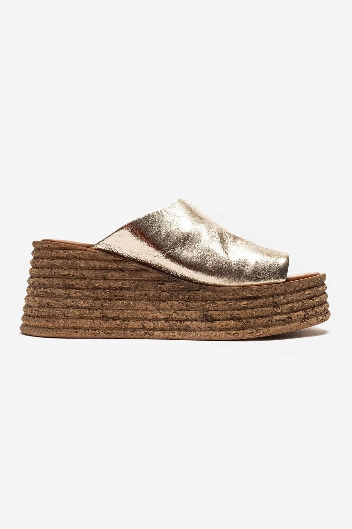 MARC - Gold Genuine Leather Wedge Heel Slide (Women) - Image 4
