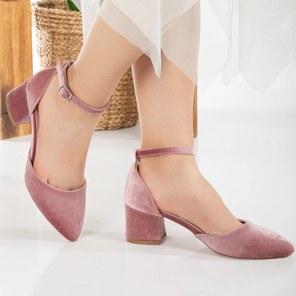 Marcelle - Rose Velvet Low Heels - Image 4