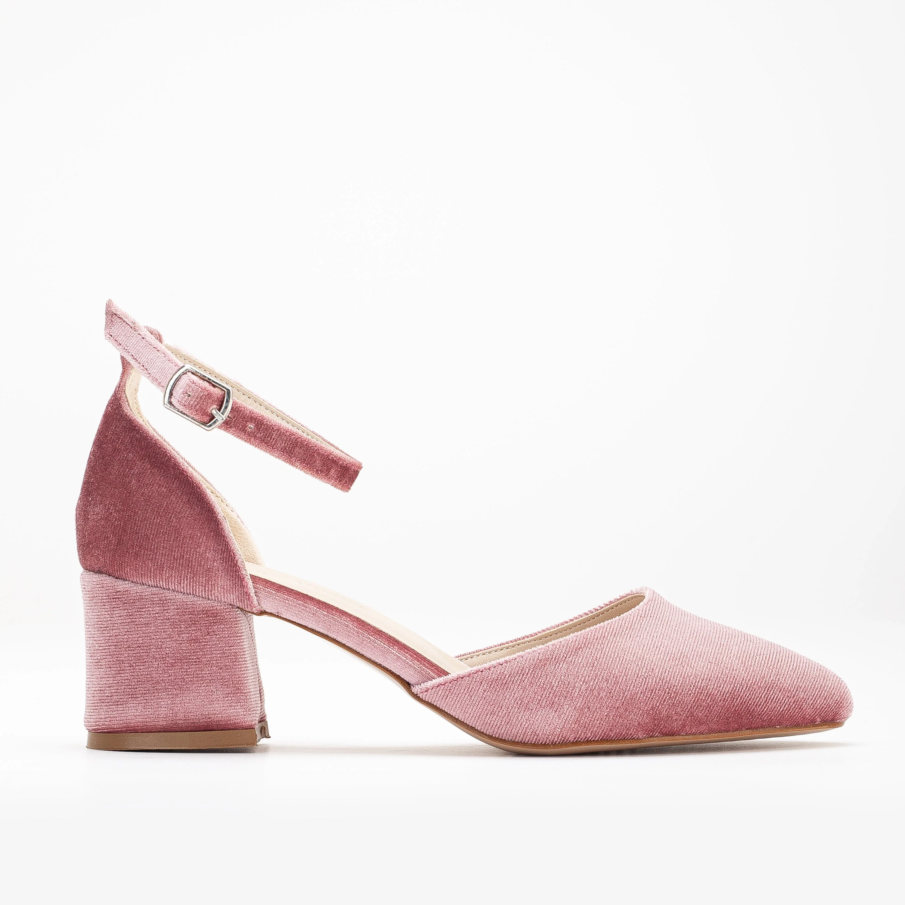 Marcelle - Rose Velvet Low Heels with Pearls - Image 6