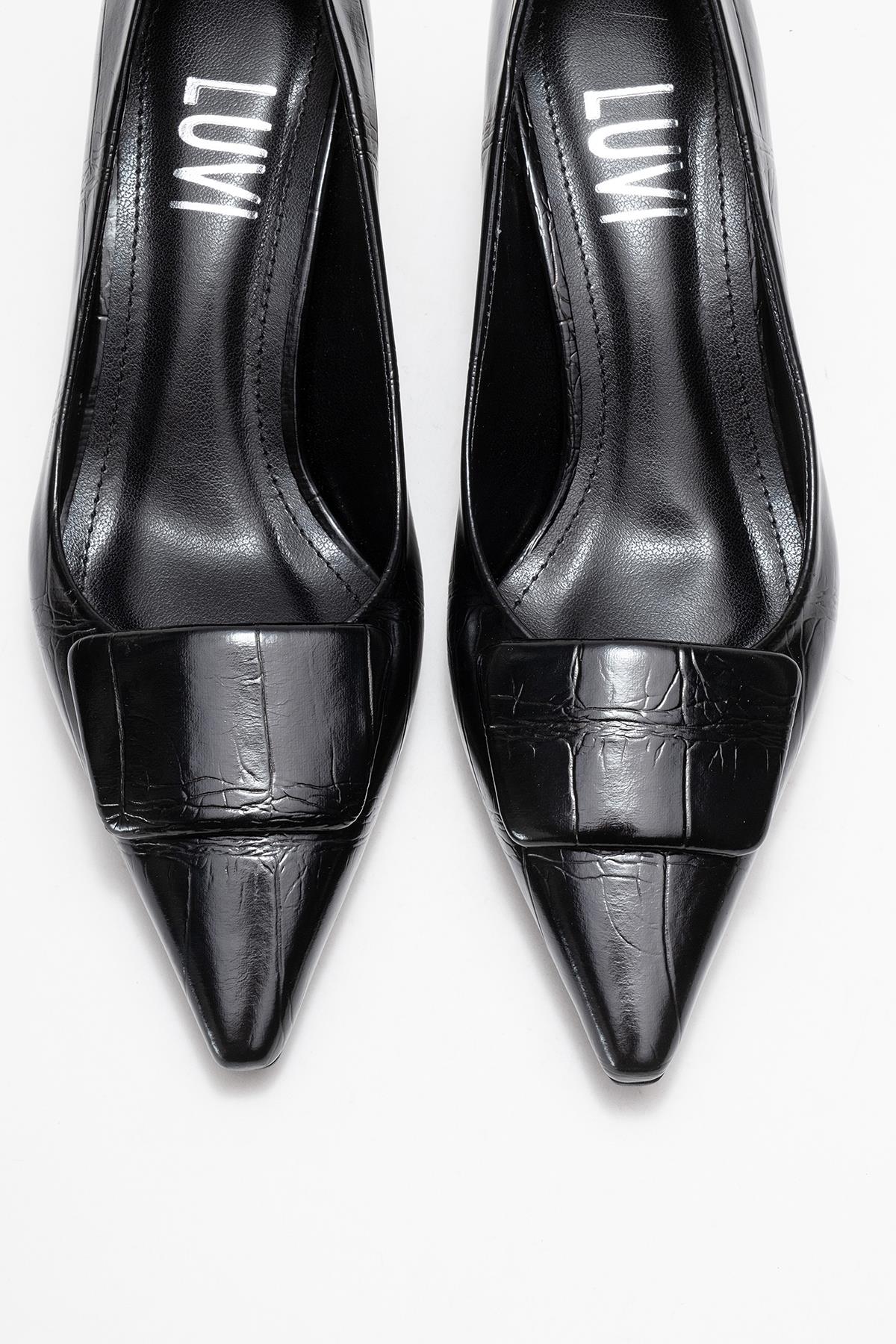 Marcia - Black Embossed Buckle Stiletto Heel Shoe (Women) - Image 2