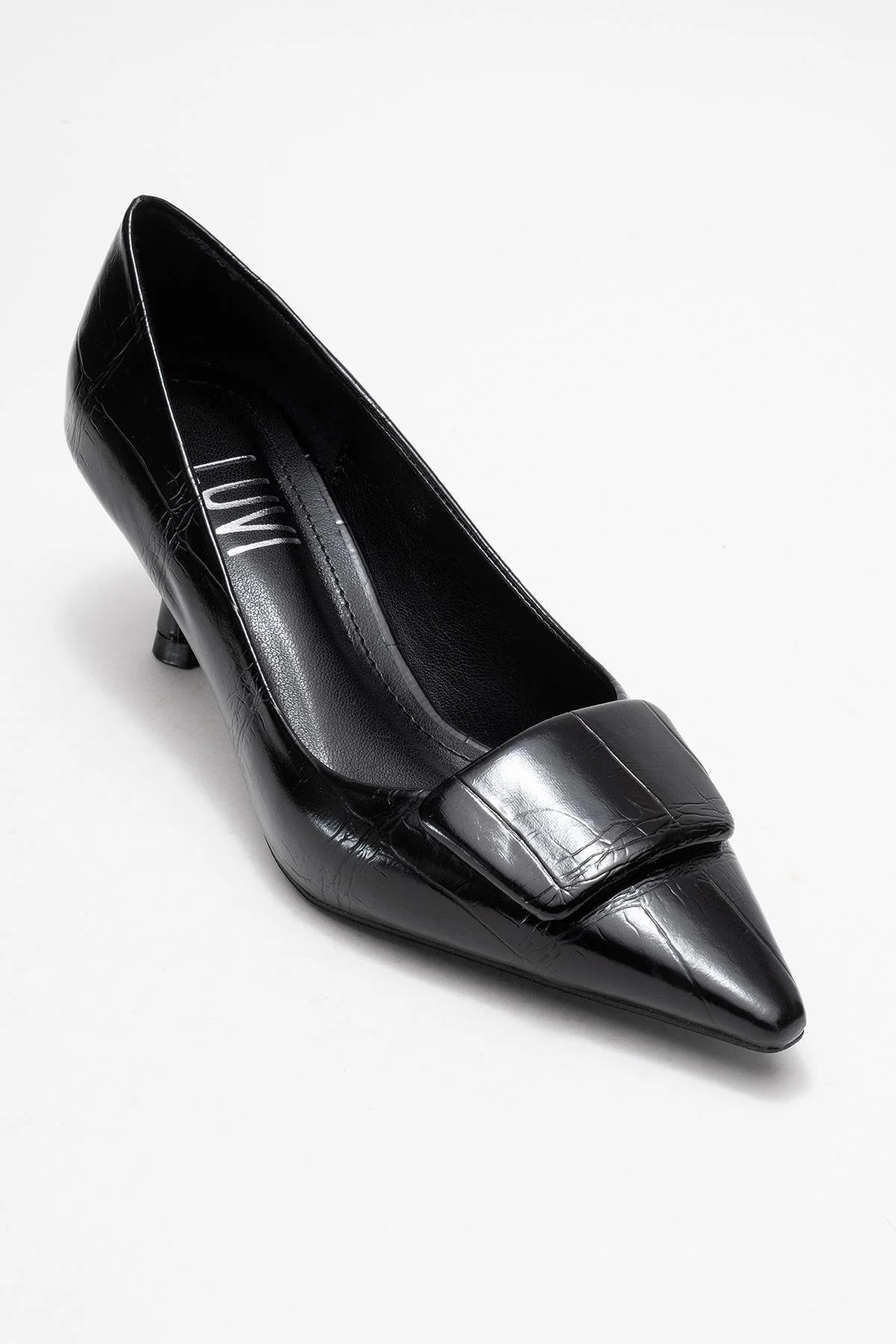 Marcia - Black Embossed Buckle Stiletto Heel Shoe (Women) - Image 3
