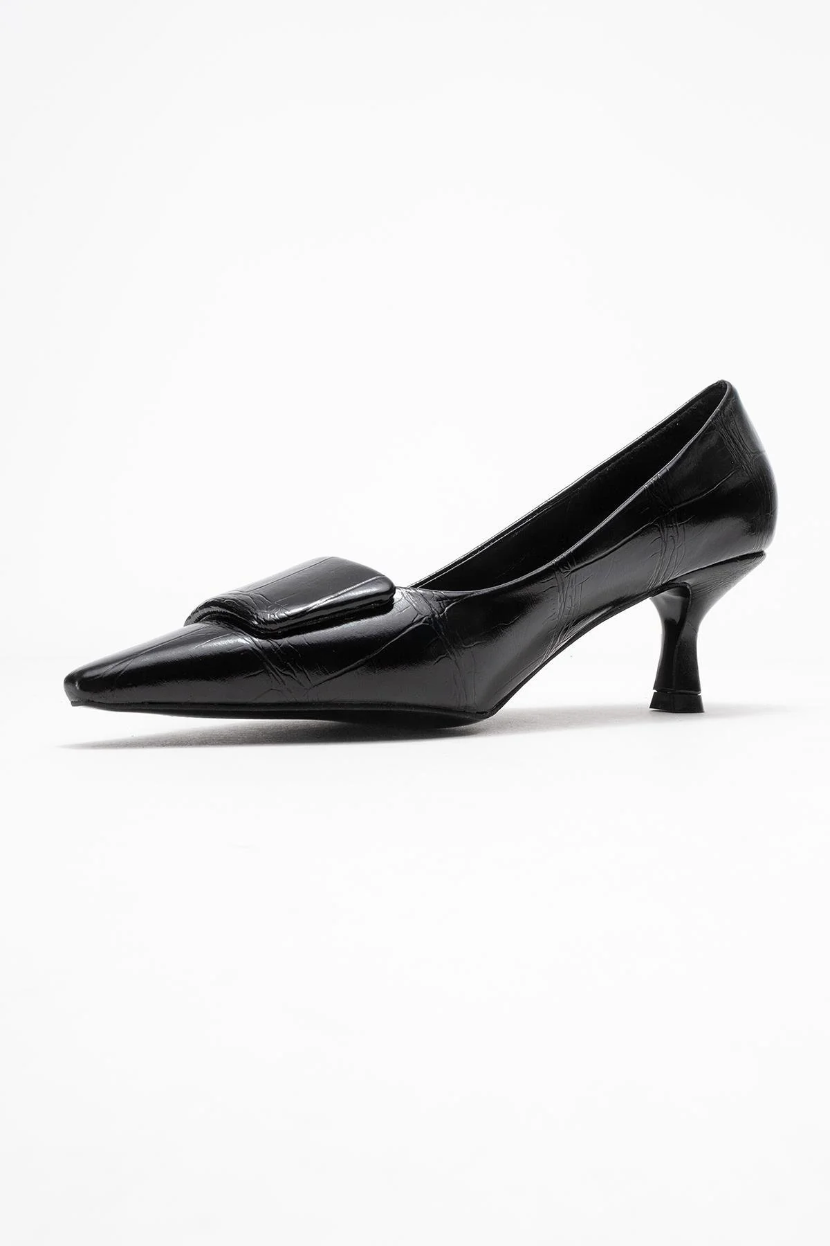 Marcia - Black Embossed Buckle Stiletto Heel Shoe (Women) - Image 4
