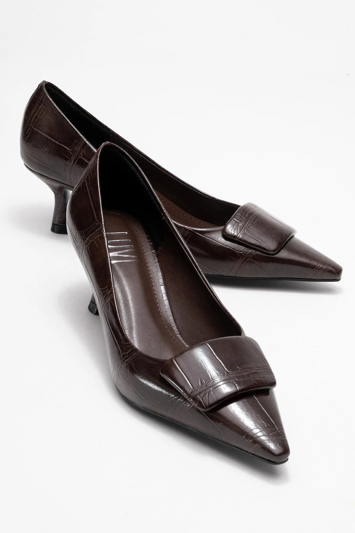 Marcia - Brown Embossed Buckle Stiletto Heel Shoe (Women)