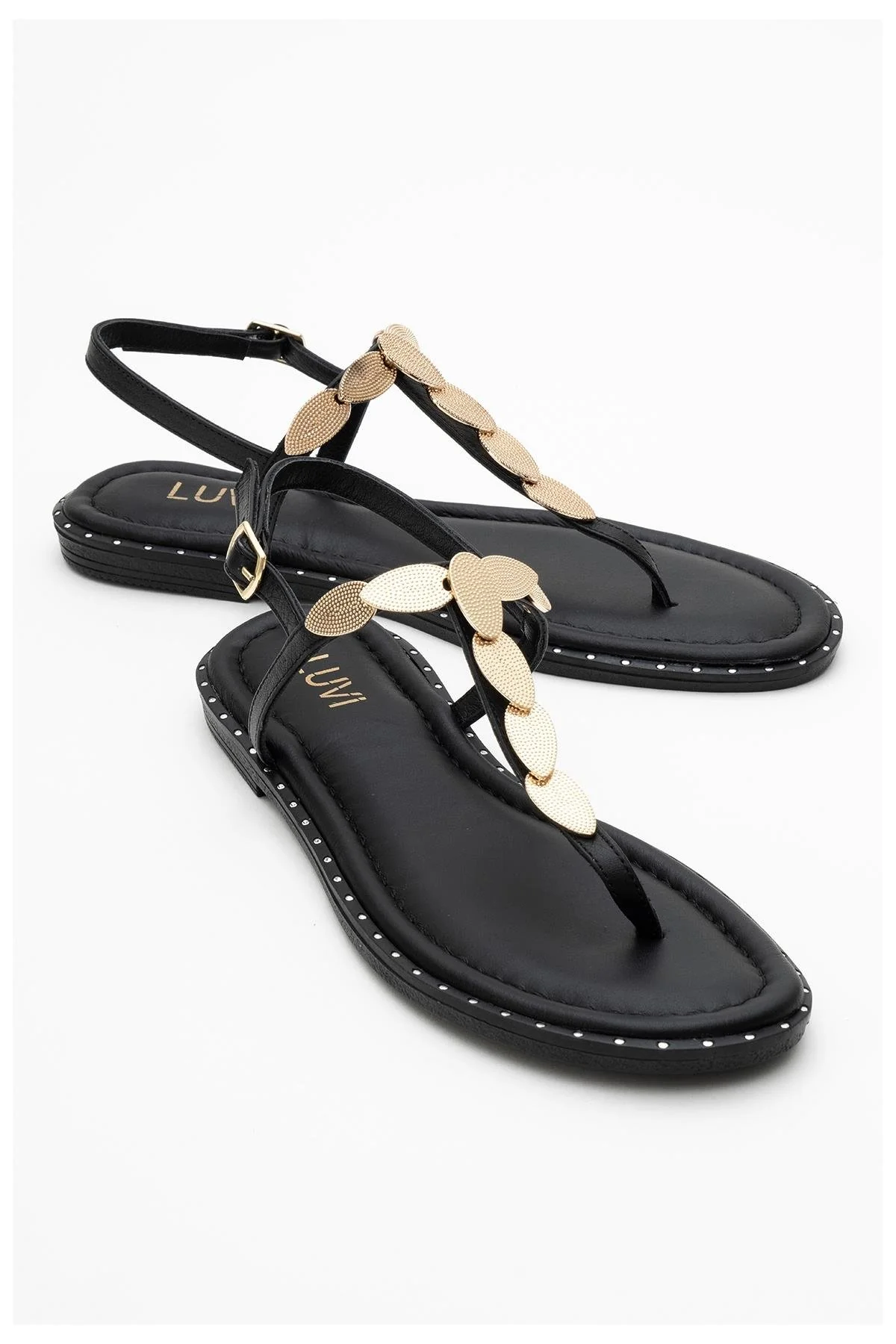 Marea - Black Leather Flat Sandal (Women)