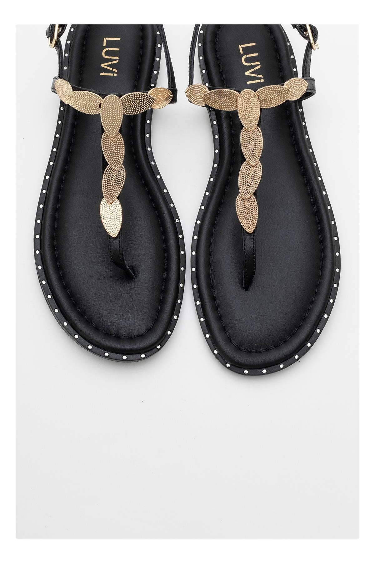 Marea - Black Leather Flat Sandal (Women) - Image 2