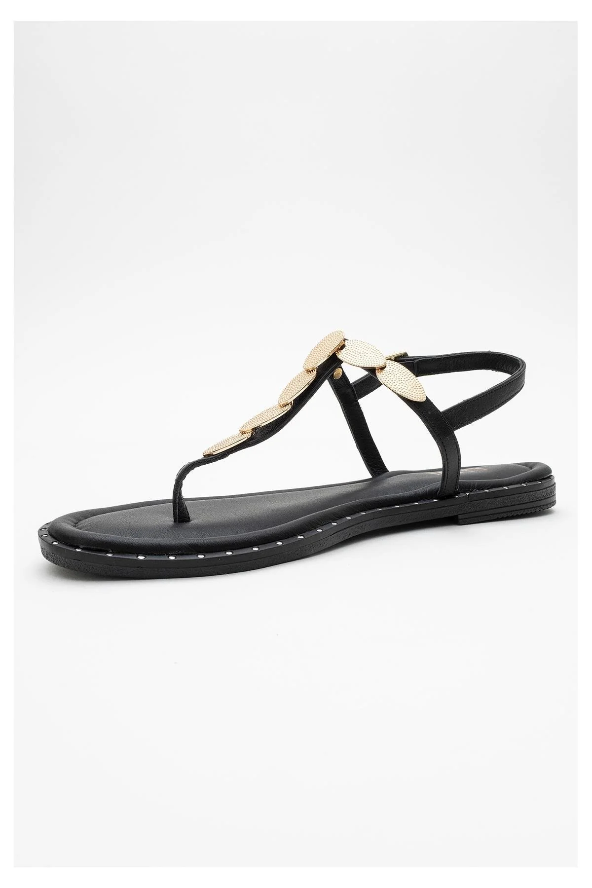 Marea - Black Leather Flat Sandal (Women) - Image 3