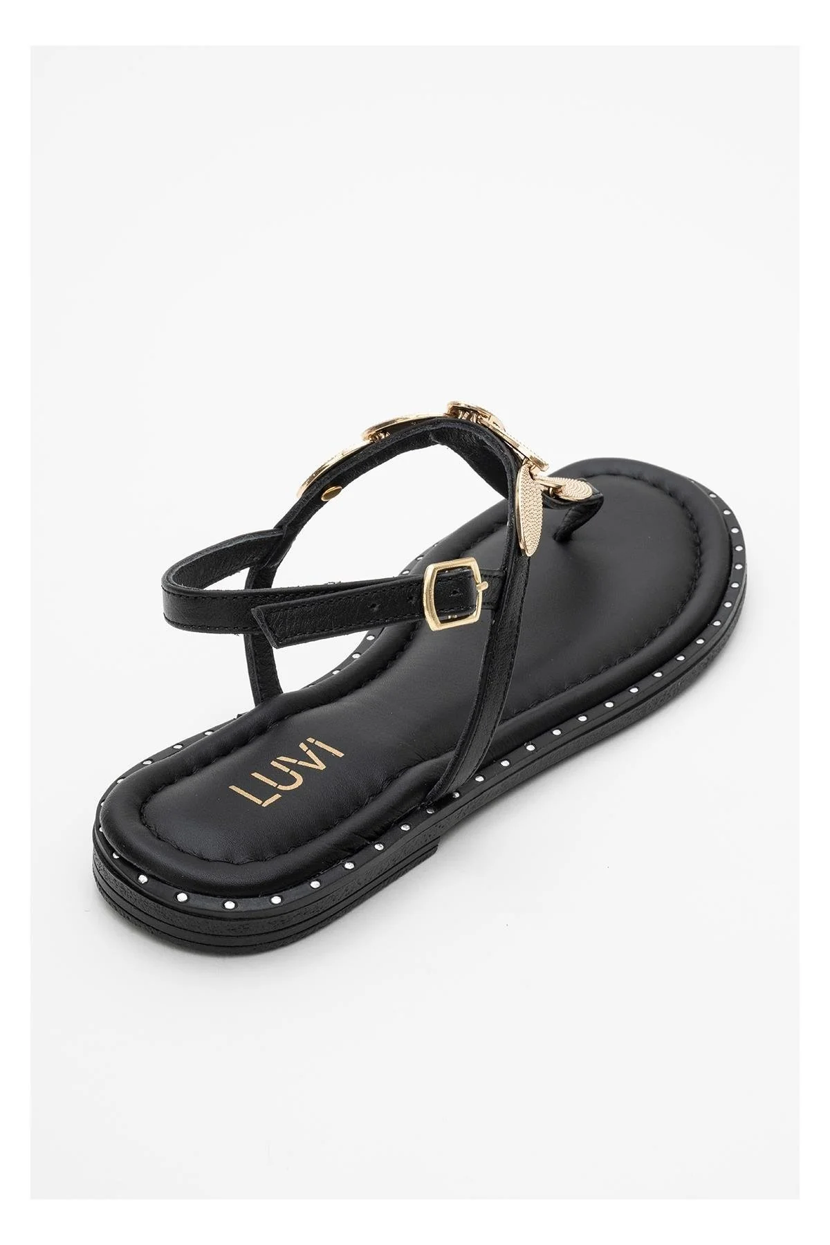 Marea - Black Leather Flat Sandal (Women) - Image 4