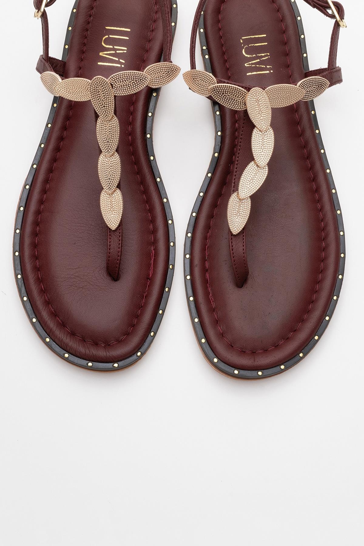 Marea - Burgundy Leather Flat Sandal (Women) - Image 2