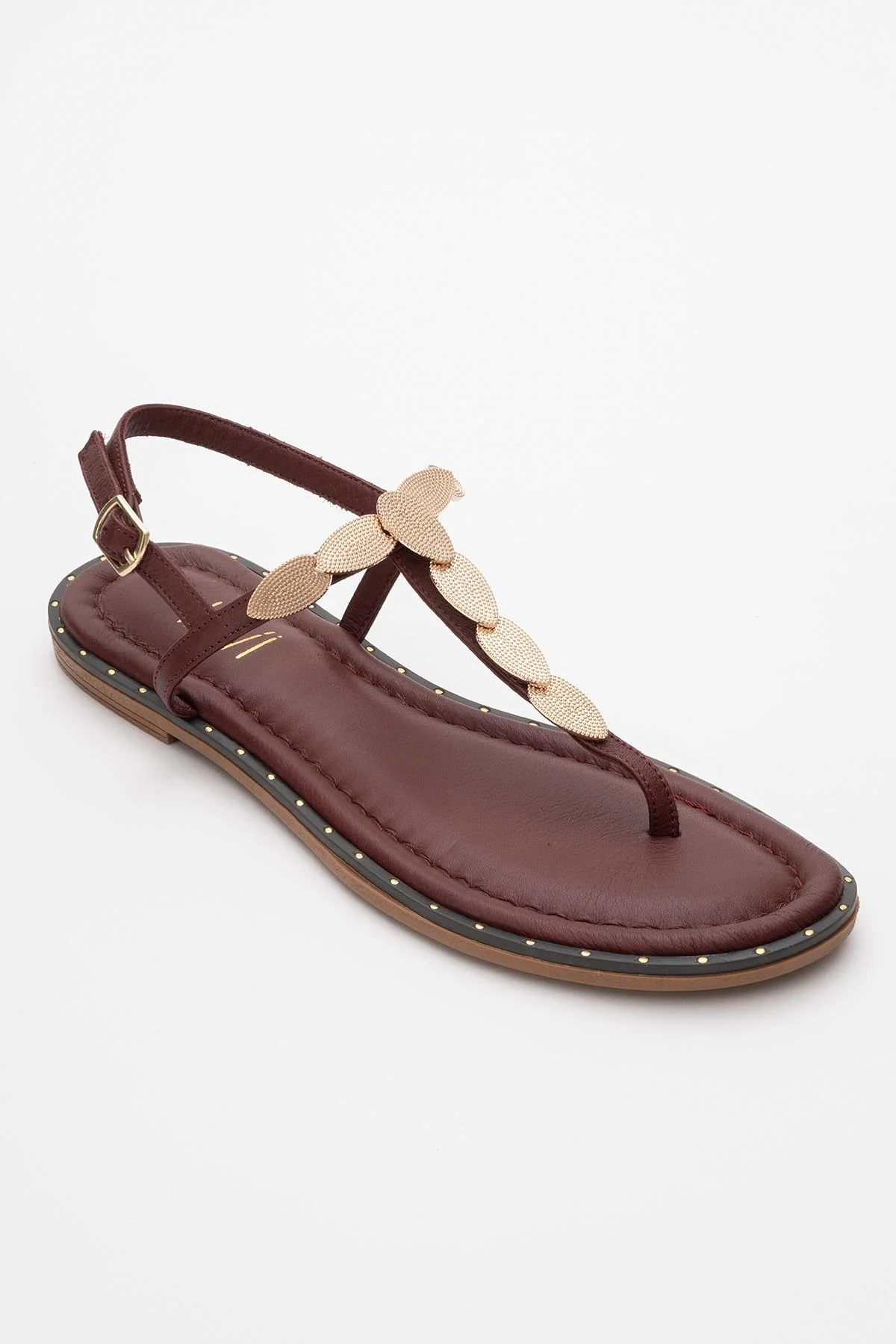 Marea - Burgundy Leather Flat Sandal (Women) - Image 3