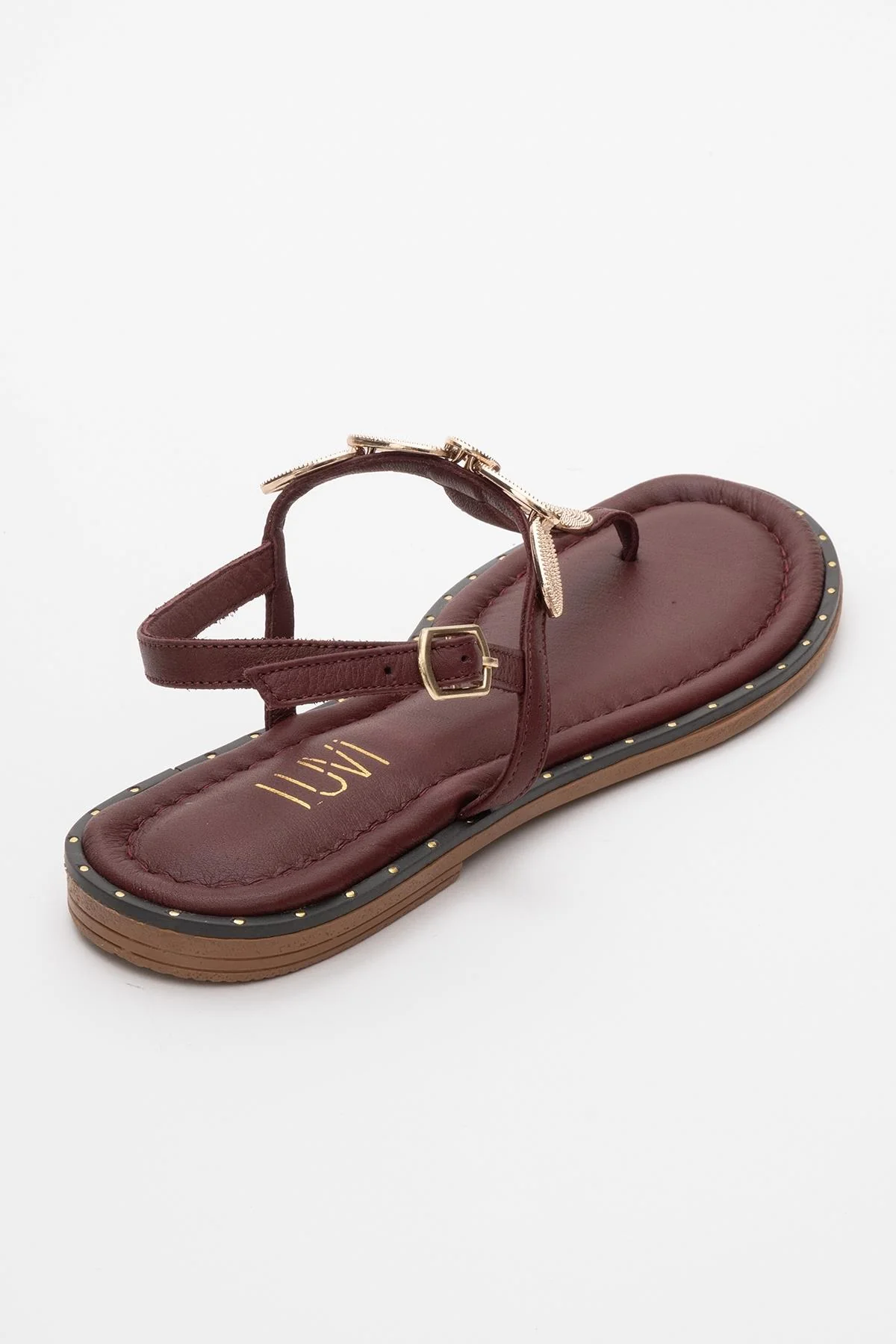 Marea - Burgundy Leather Flat Sandal (Women) - Image 5