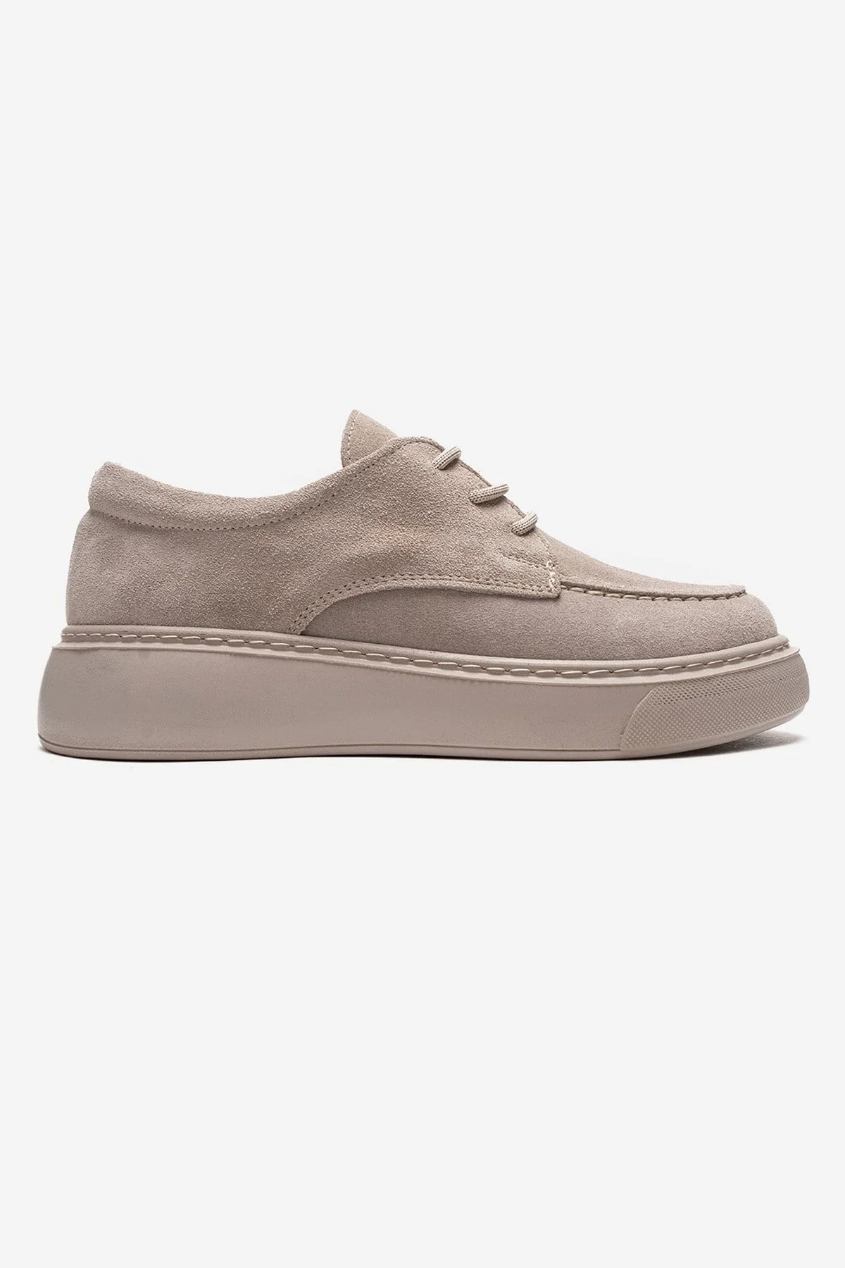 MAREON - Beige Suede Genuine Leather Lace-Up Sneaker (Women) - Image 4