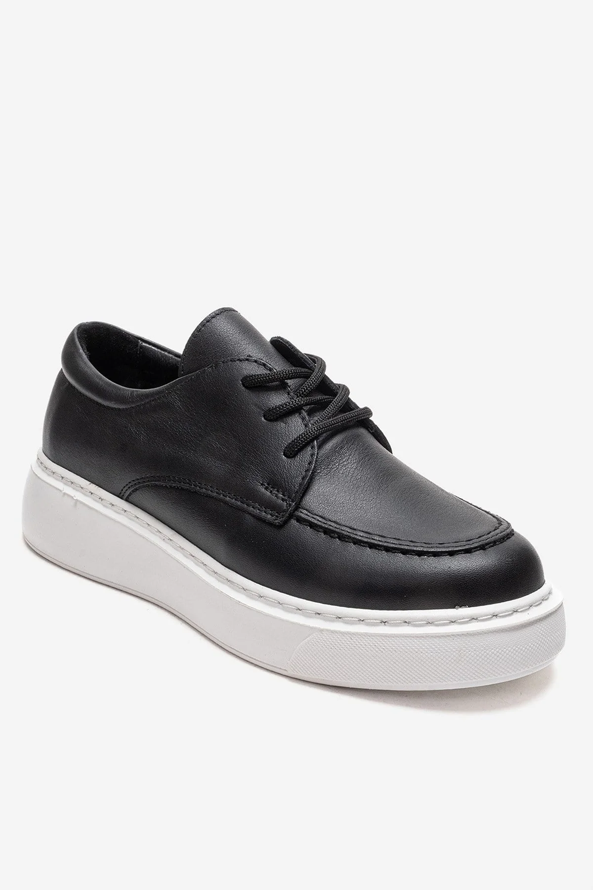 MAREON - Black Genuine Leather Lace-Up Daily Shoe (Women) - Image 3