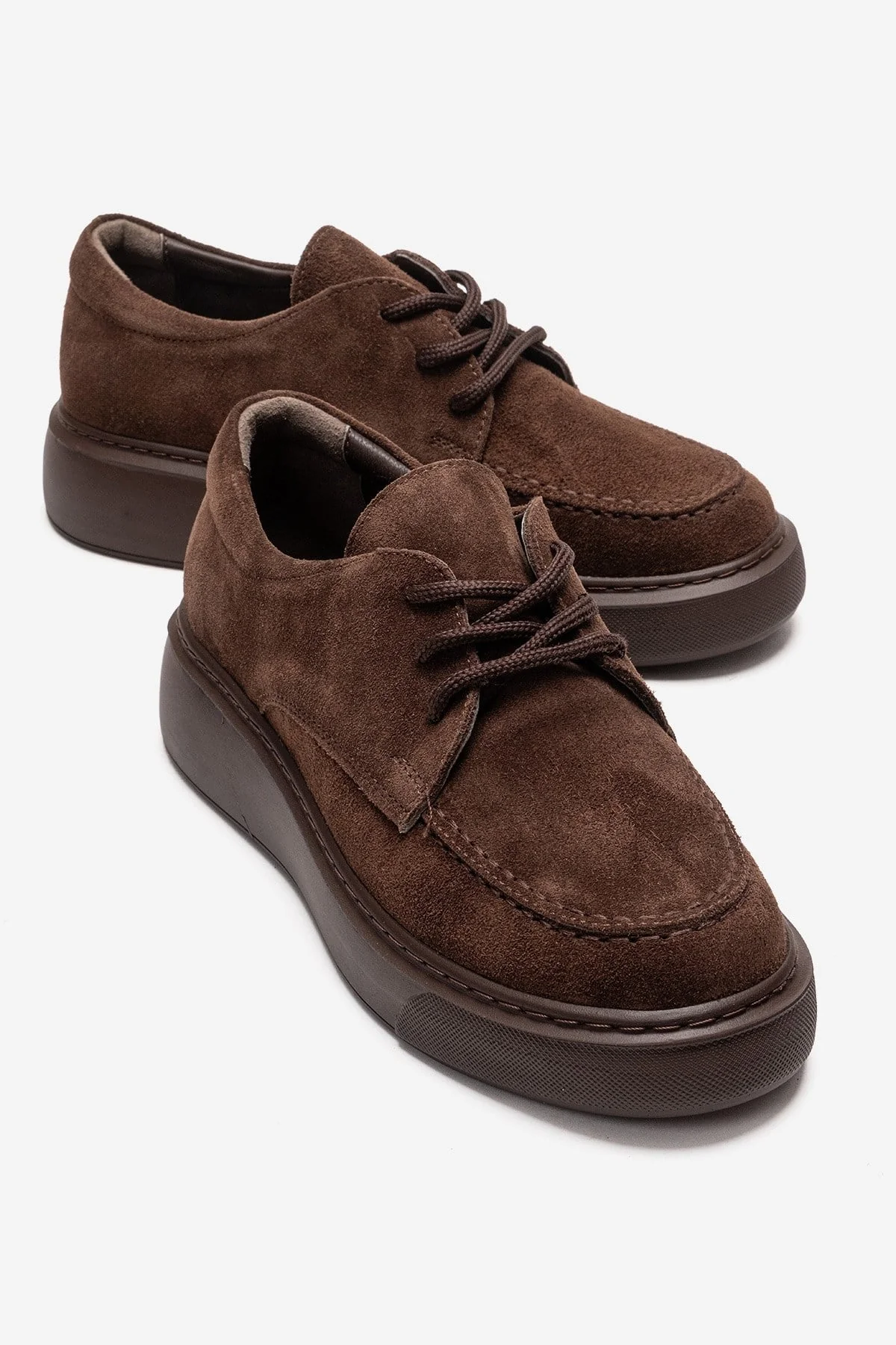 MAREON - Brown Suede Genuine Leather Lace-Up Sneaker (Women)
