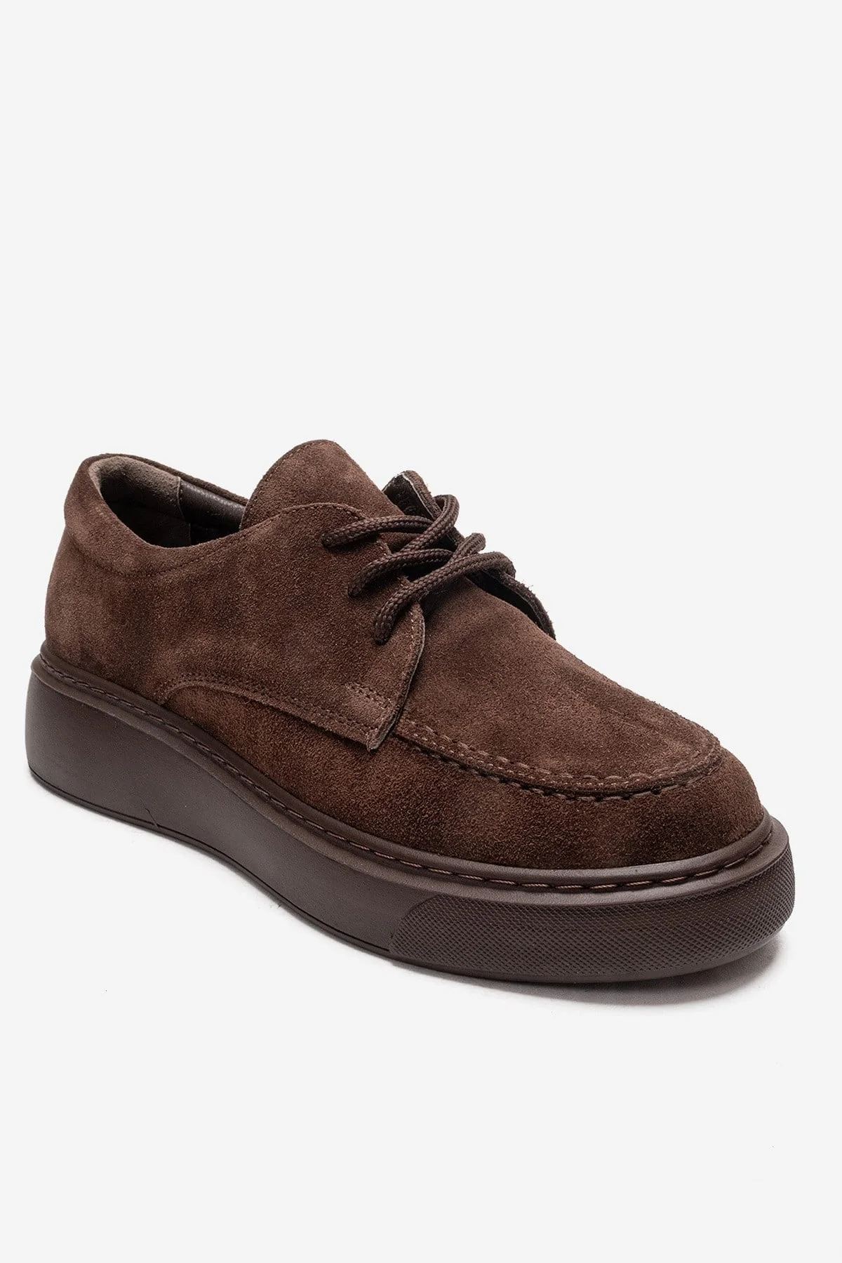 MAREON - Brown Suede Genuine Leather Lace-Up Sneaker (Women) - Image 3