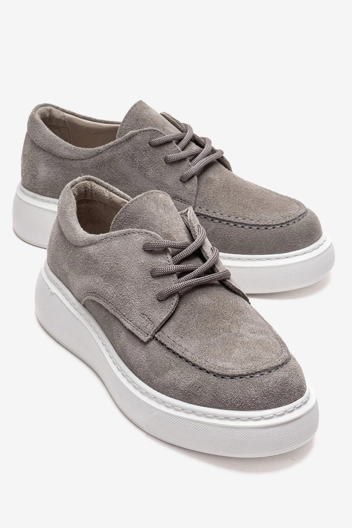 MAREON - Gray Suede Genuine Leather Lace-Up Sneaker (Women)