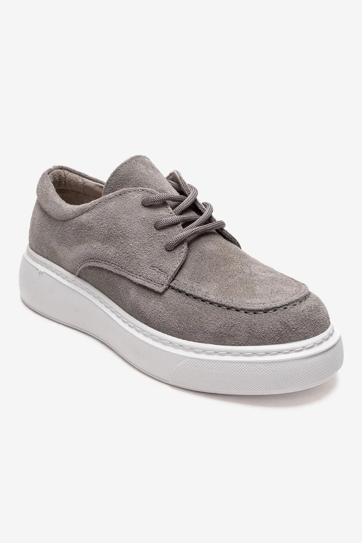 MAREON - Gray Suede Genuine Leather Lace-Up Sneaker (Women) - Image 3