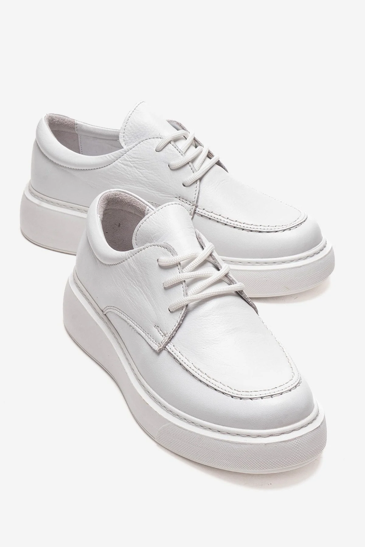 MAREON - White Genuine Leather Lace-Up Daily Shoe (Women)