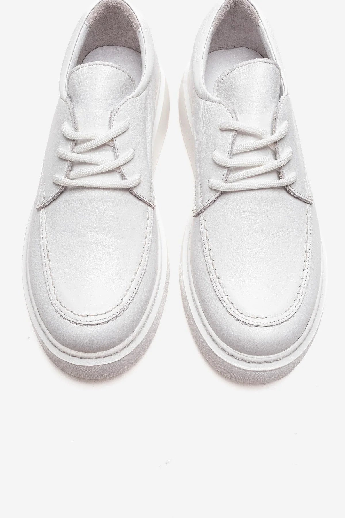 MAREON - White Genuine Leather Lace-Up Daily Shoe (Women) - Image 2