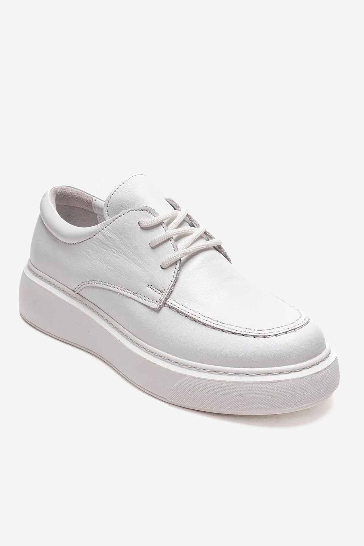 MAREON - White Genuine Leather Lace-Up Daily Shoe (Women) - Image 3