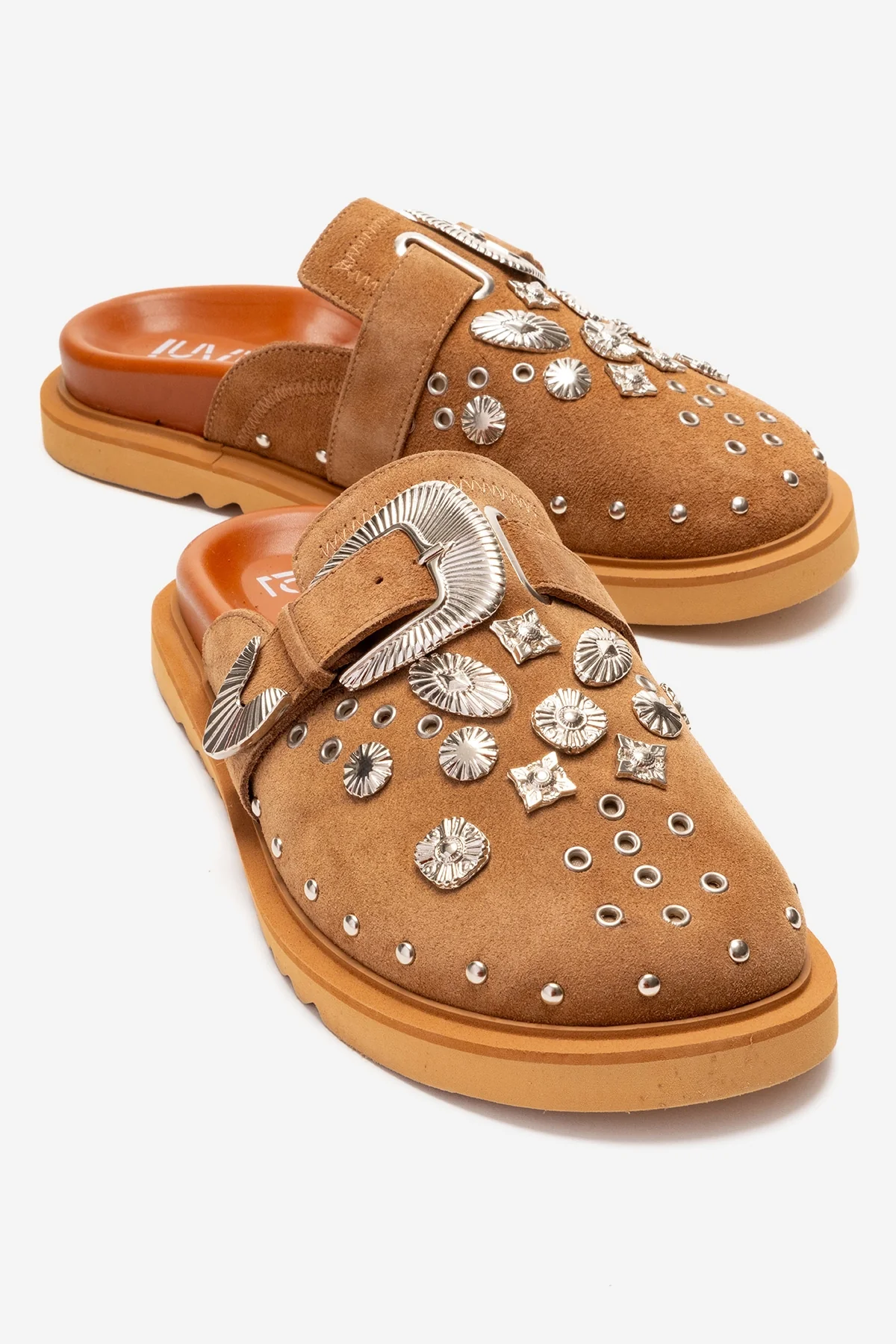 MARİL - Camel Genuine Leather Closed-Toe Slide (Women)