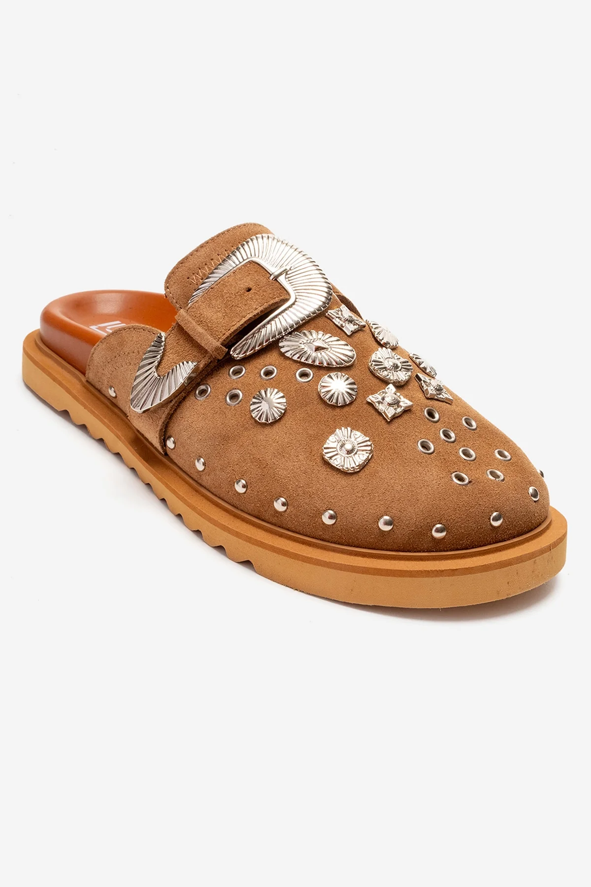MARİL - Camel Genuine Leather Closed-Toe Slide (Women) - Image 3