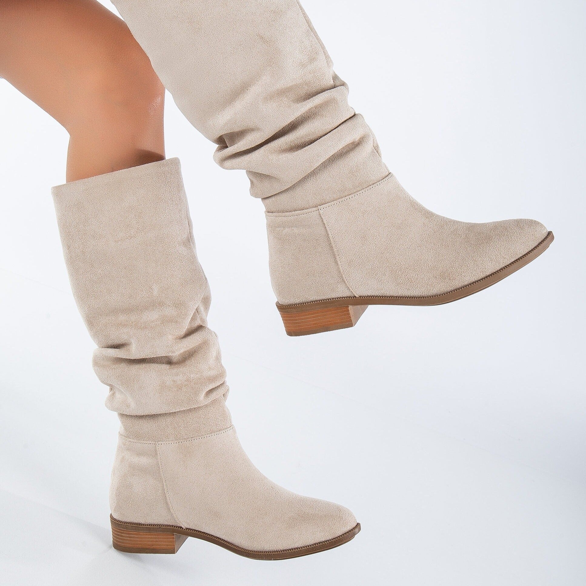 Maribel - Beige Suede Slouchy Boots - Image 3
