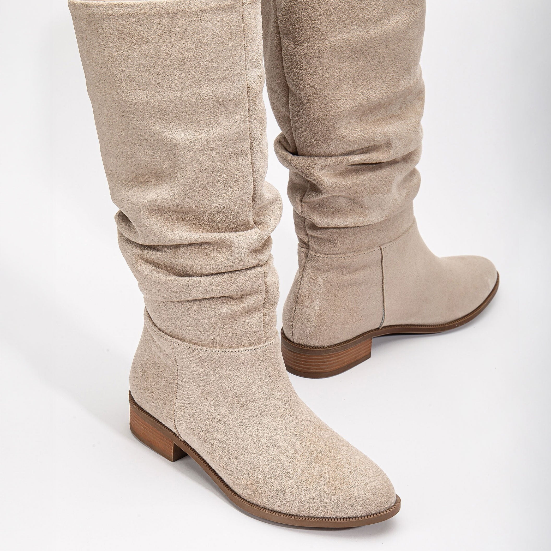 Maribel - Beige Suede Slouchy Boots - Image 4